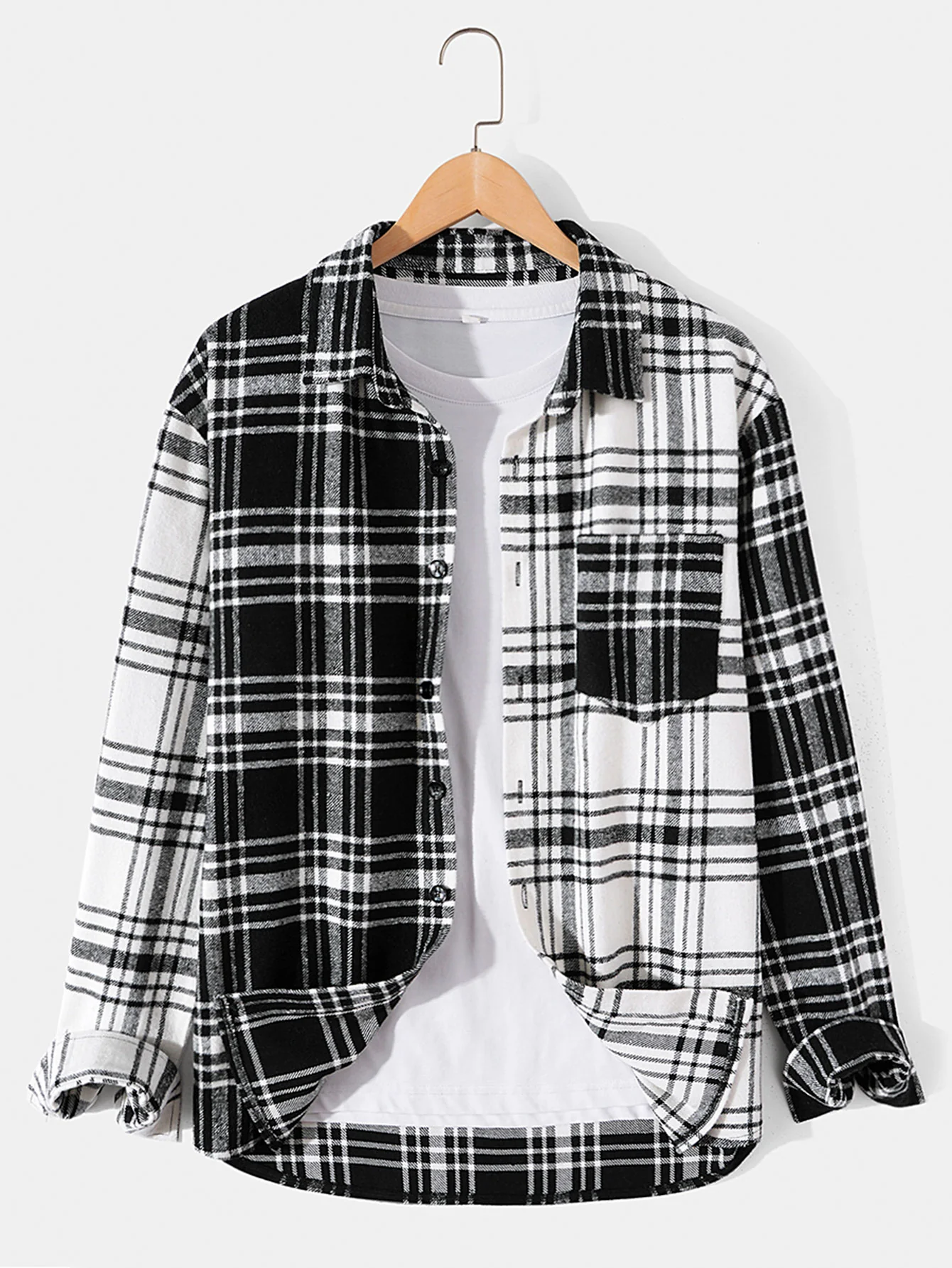 Patchwork-Flanell-Karo-Überhemd