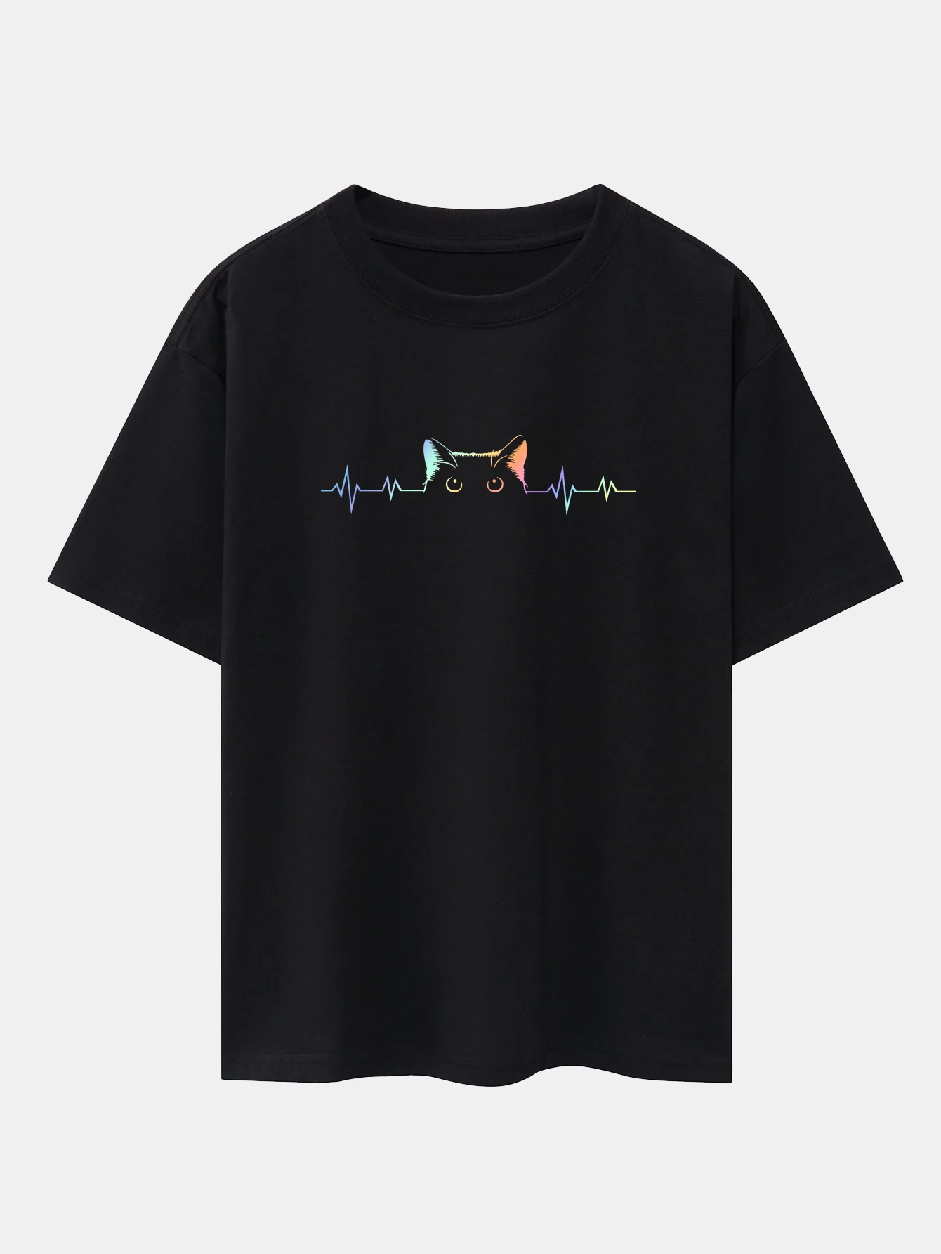 Peeking Cat Herzschlag Farbverlauf Druck Drop-Shoulder Oversize T-Shirt