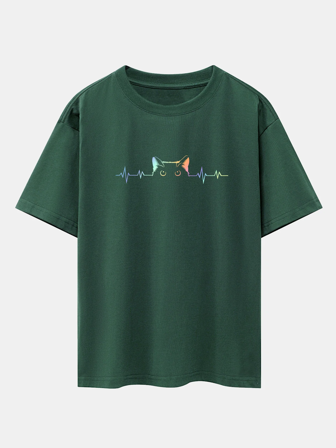 Peeking Cat Herzschlag Farbverlauf Druck Drop-Shoulder Oversize T-Shirt - Image 3