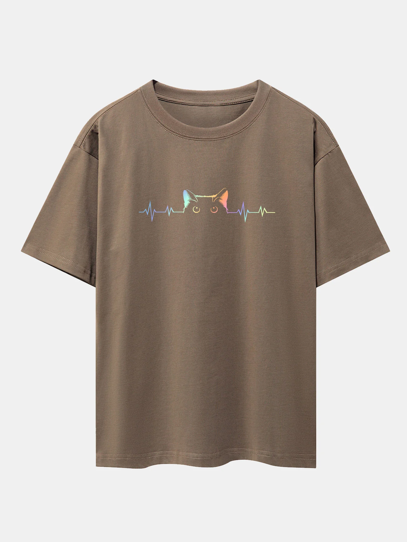 Peeking Cat Herzschlag Farbverlauf Druck Drop-Shoulder Oversize T-Shirt - Image 4