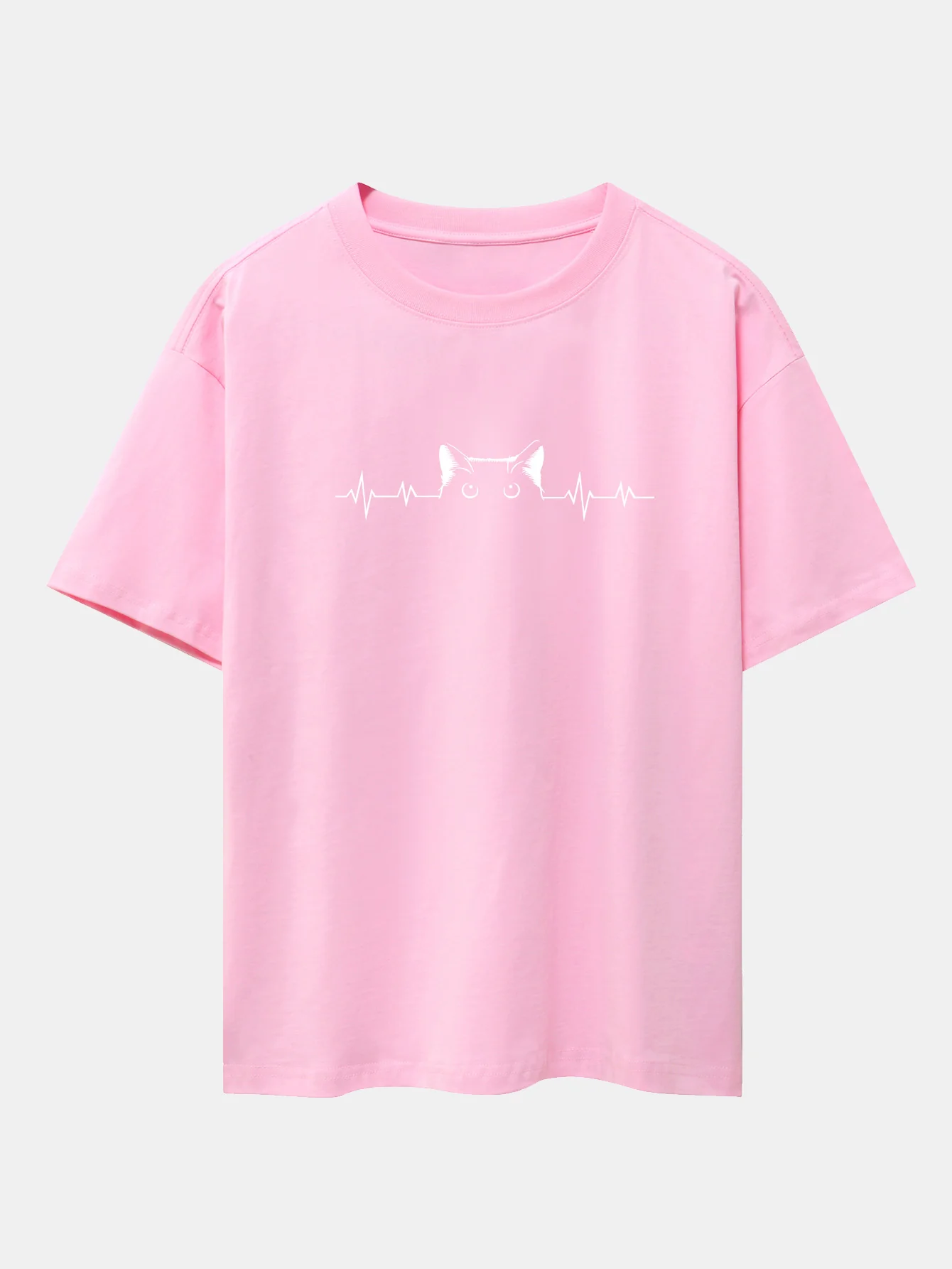Peeking Cat Herzschlag Print Drop-Shoulder Oversize T-Shirt - Image 10