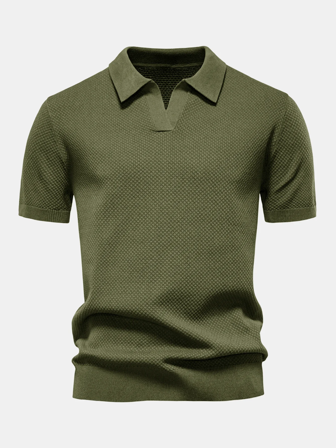 Ananasstruktur Strick V-Ausschnitt Poloshirts Shirt