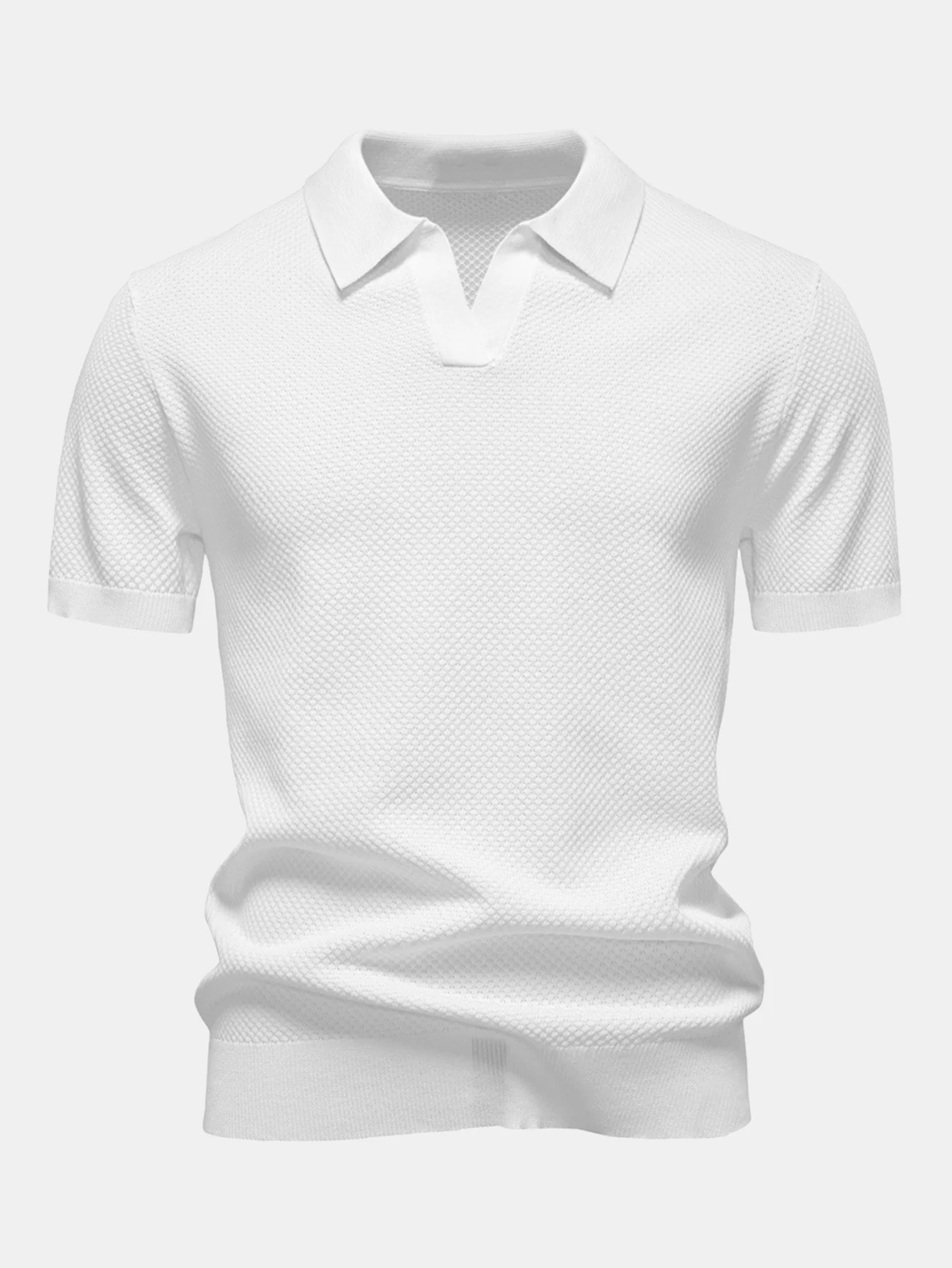 Ananasstruktur Strick V-Ausschnitt Poloshirts Shirt - Image 11