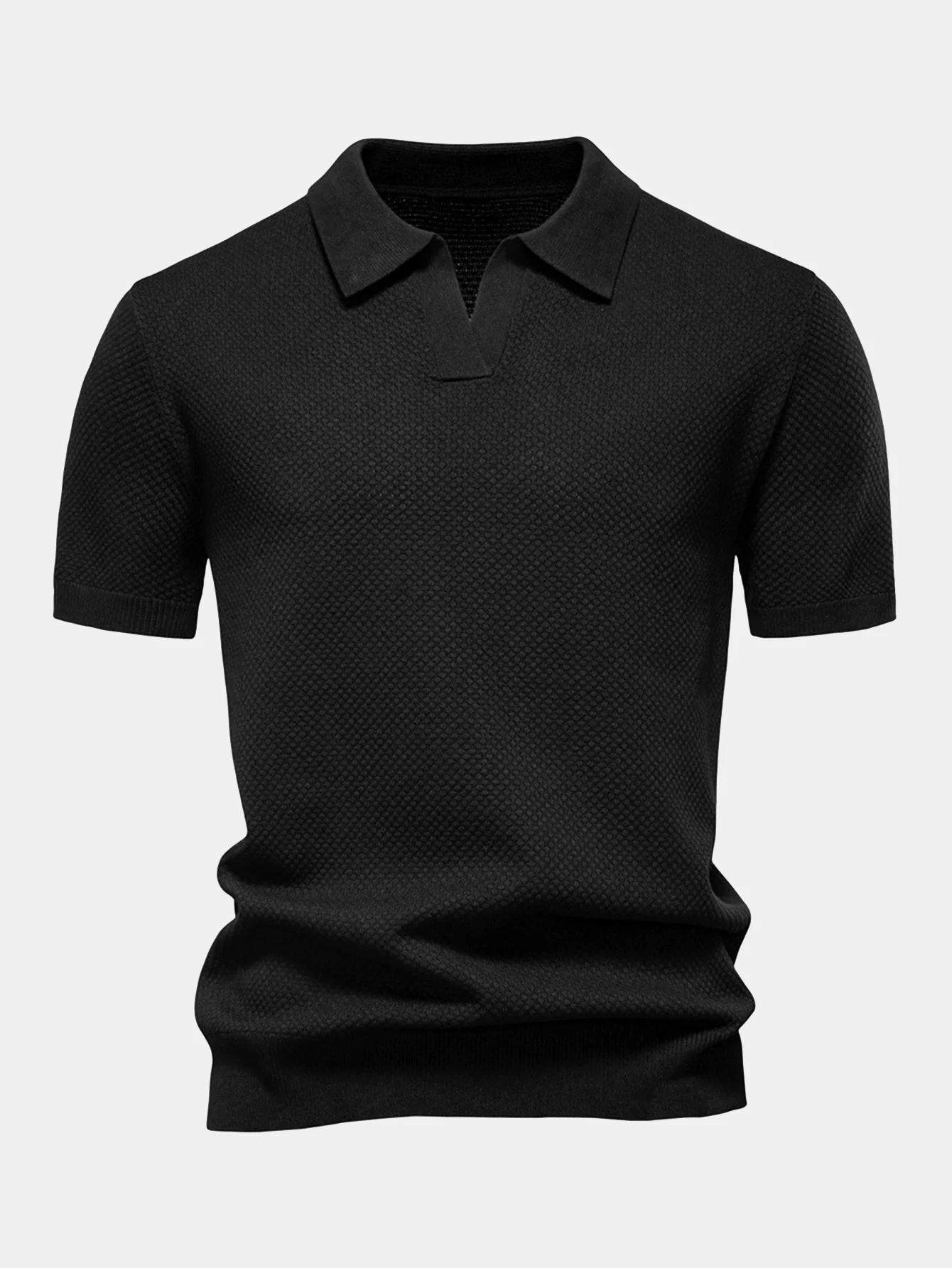 Ananasstruktur Strick V-Ausschnitt Poloshirts Shirt - Image 3