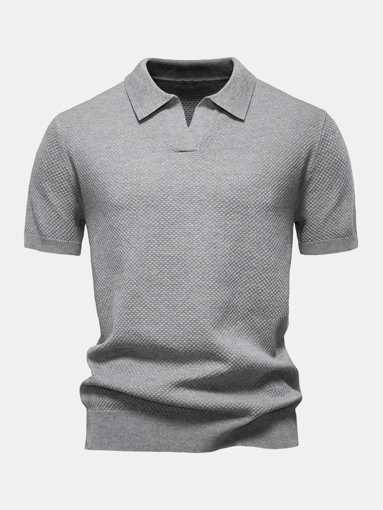 Ananasstruktur Strick V-Ausschnitt Poloshirts Shirt - Image 5