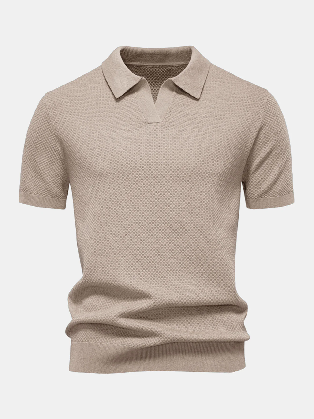 Ananasstruktur Strick V-Ausschnitt Poloshirts Shirt - Image 7