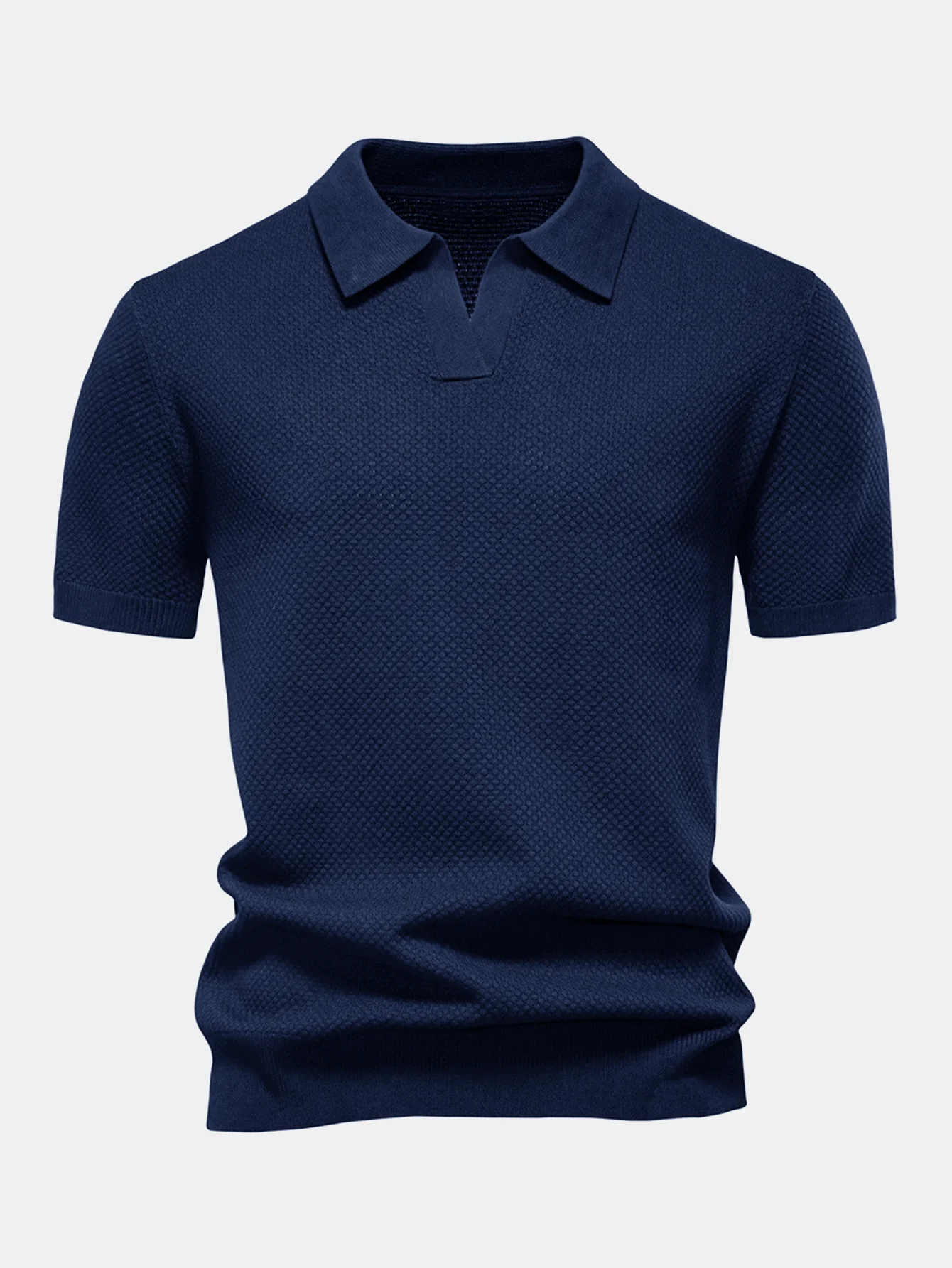 Ananasstruktur Strick V-Ausschnitt Poloshirts Shirt - Image 9