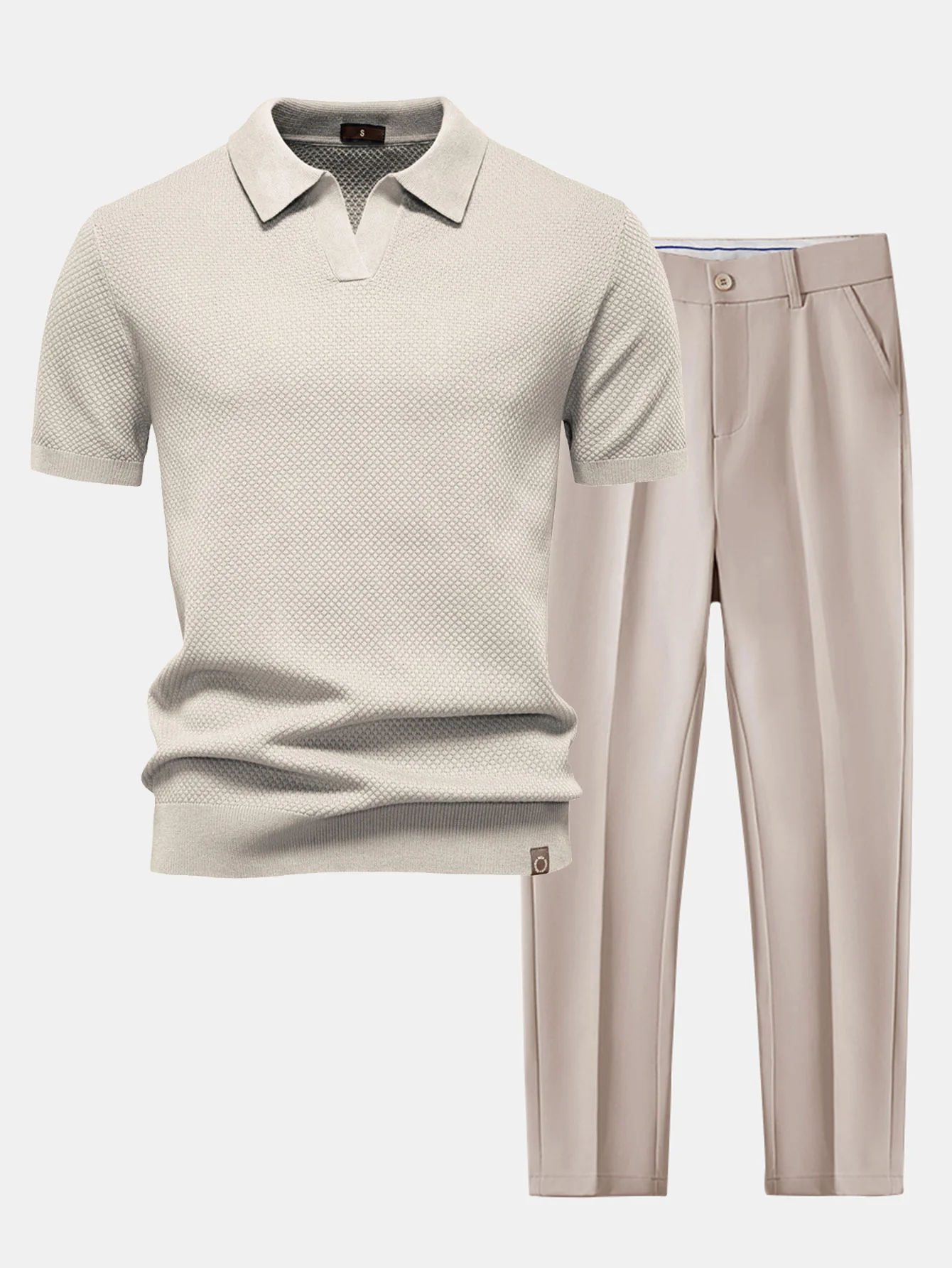 Ananasstruktur Strick V-Ausschnitt Poloshirts & Schlanke, Verjüngte Hose - Image 7