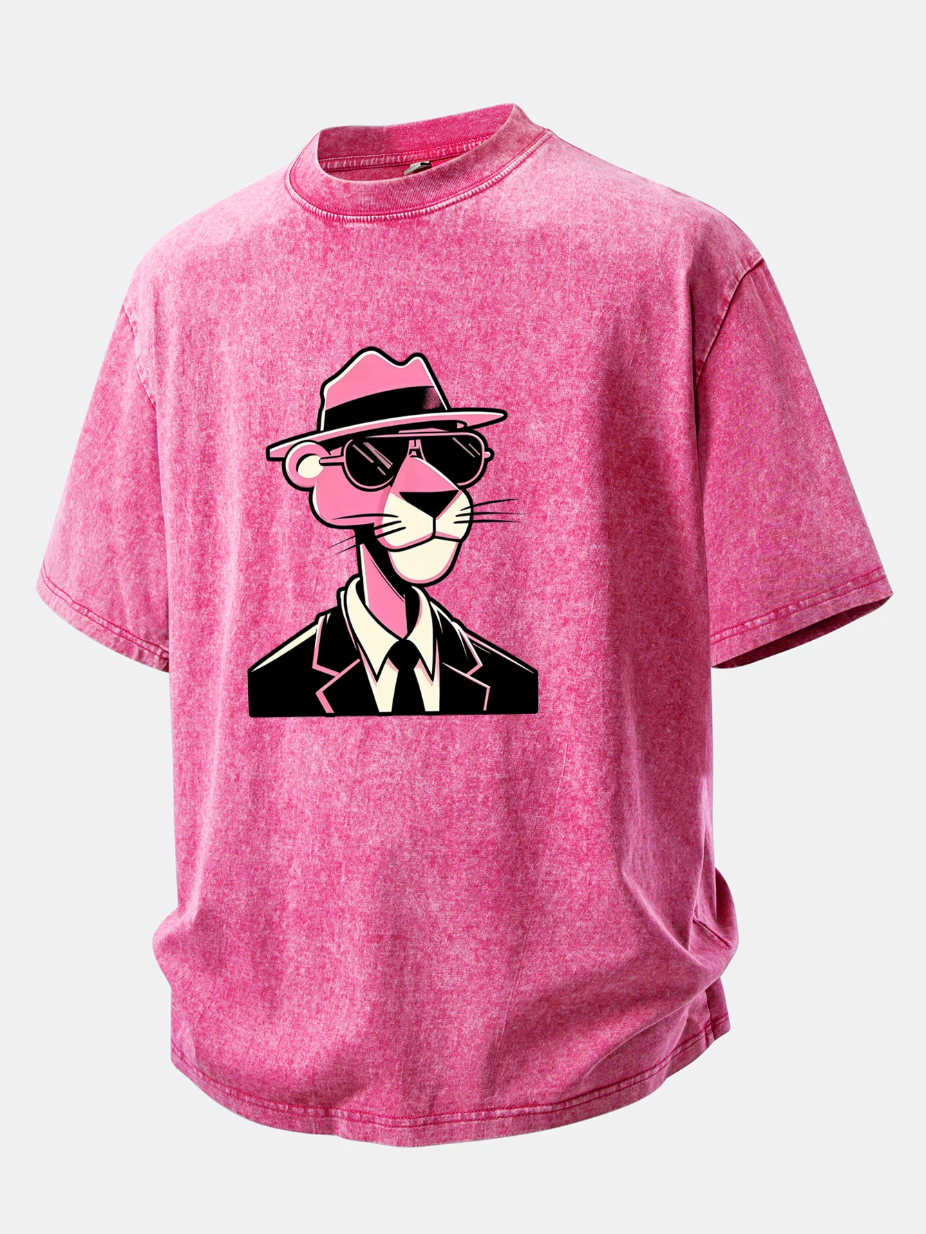 Pink Gentleman Panther Print Washed Distressed Drop Shoulder T-Shirt - Image 2