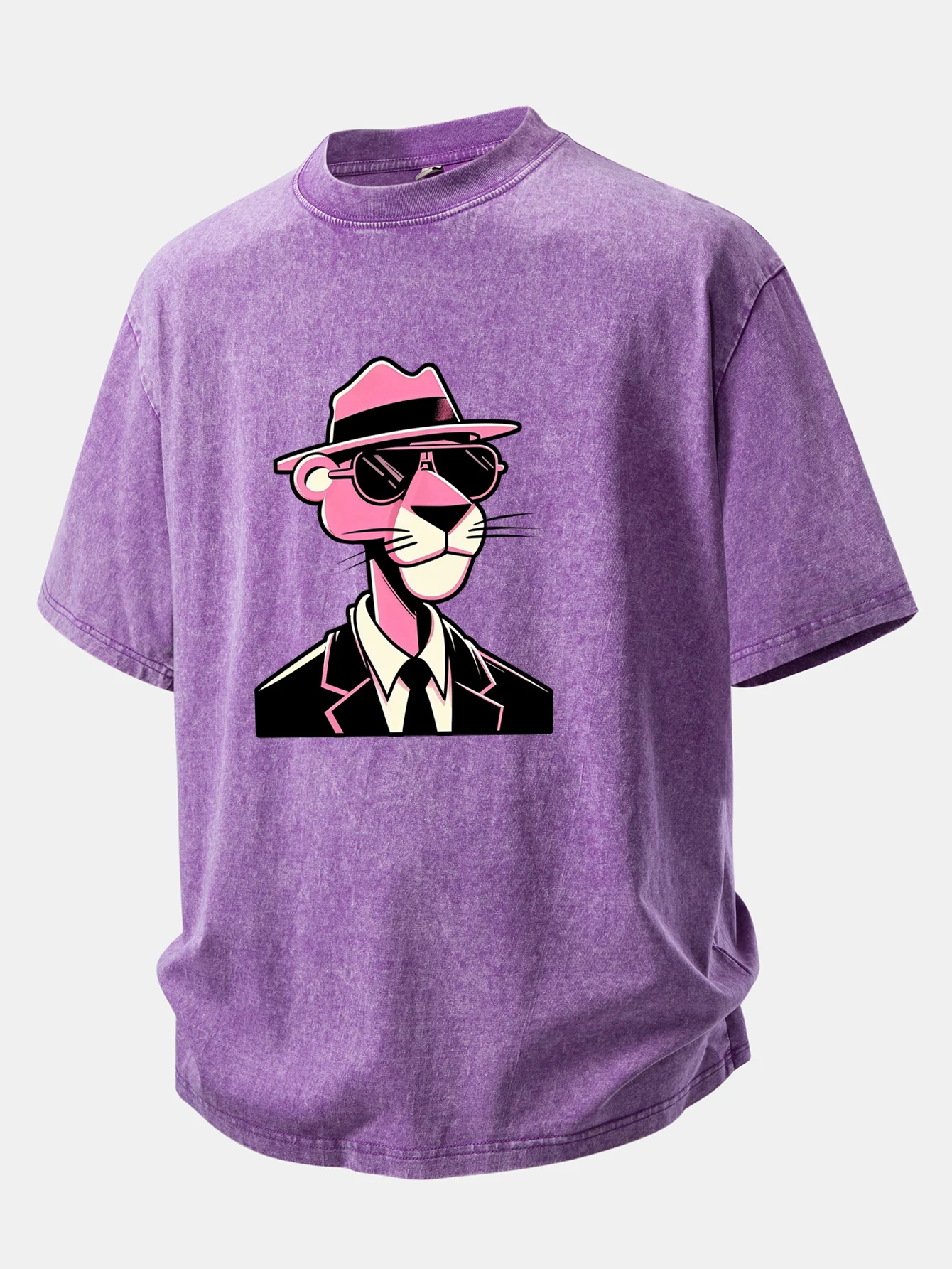 Pink Gentleman Panther Print Washed Distressed Drop Shoulder T-Shirt - Image 3