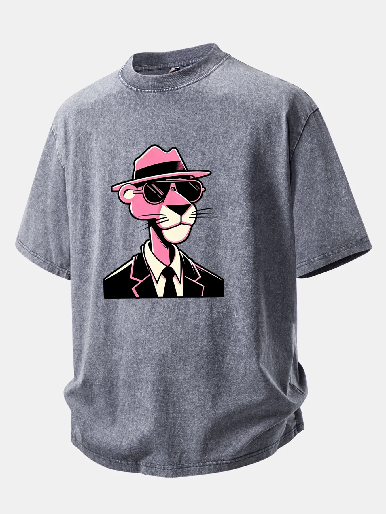 Pink Gentleman Panther Print Washed Distressed Drop Shoulder T-Shirt - Image 4