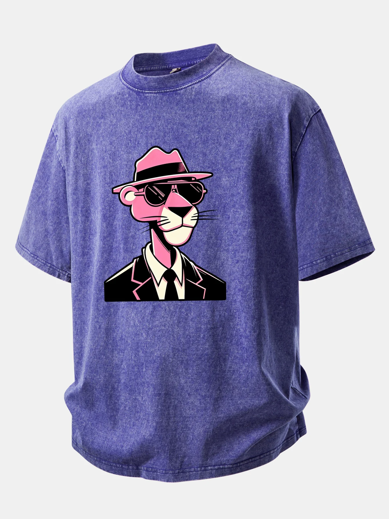Pink Gentleman Panther Print Washed Distressed Drop Shoulder T-Shirt - Image 5