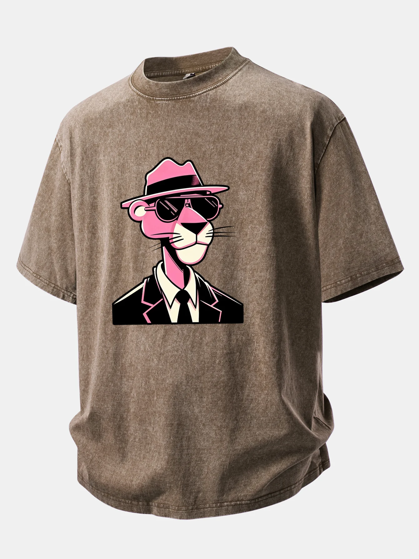 Pink Gentleman Panther Print Washed Distressed Drop Shoulder T-Shirt - Image 6