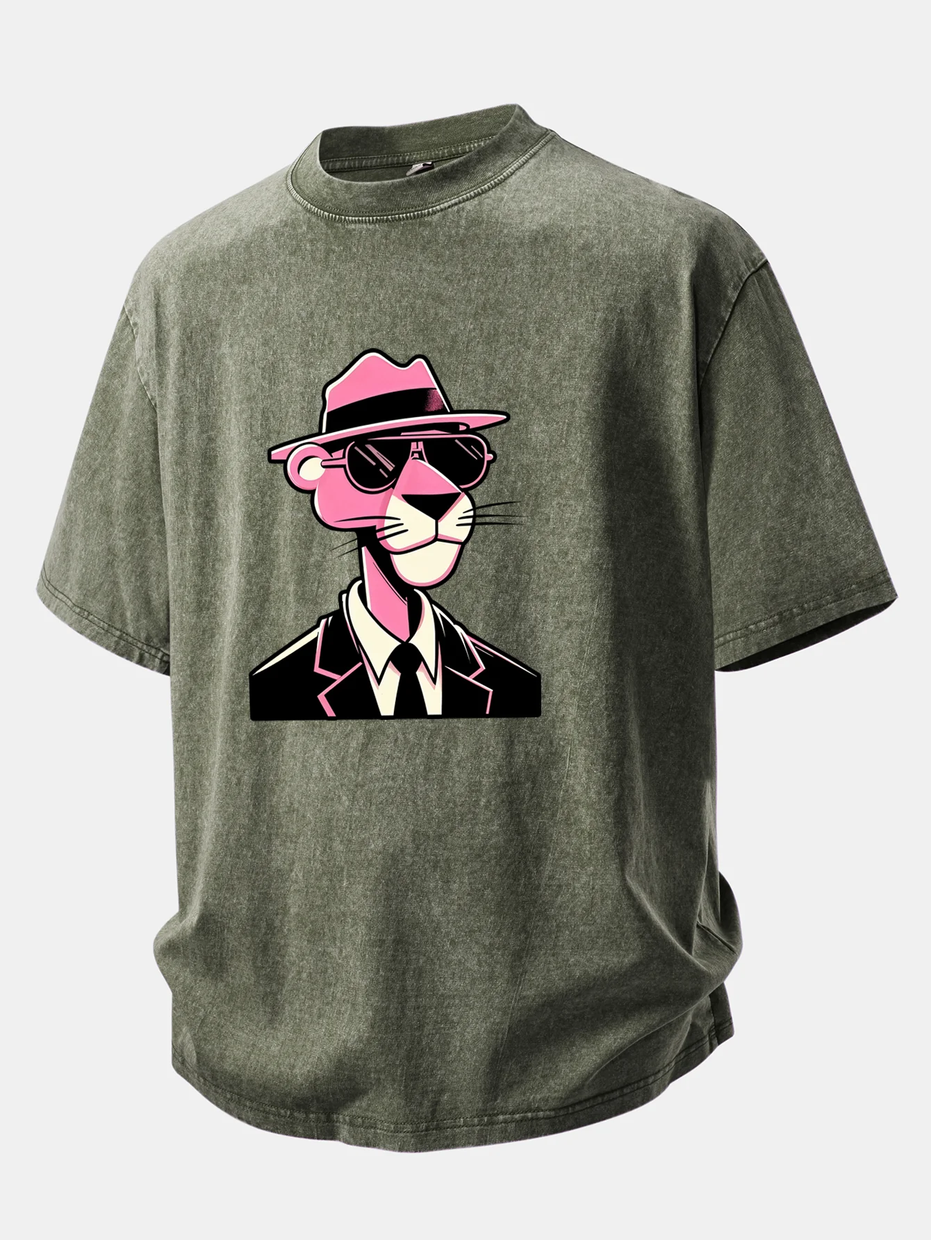 Pink Gentleman Panther Print Washed Distressed Drop Shoulder T-Shirt - Image 7