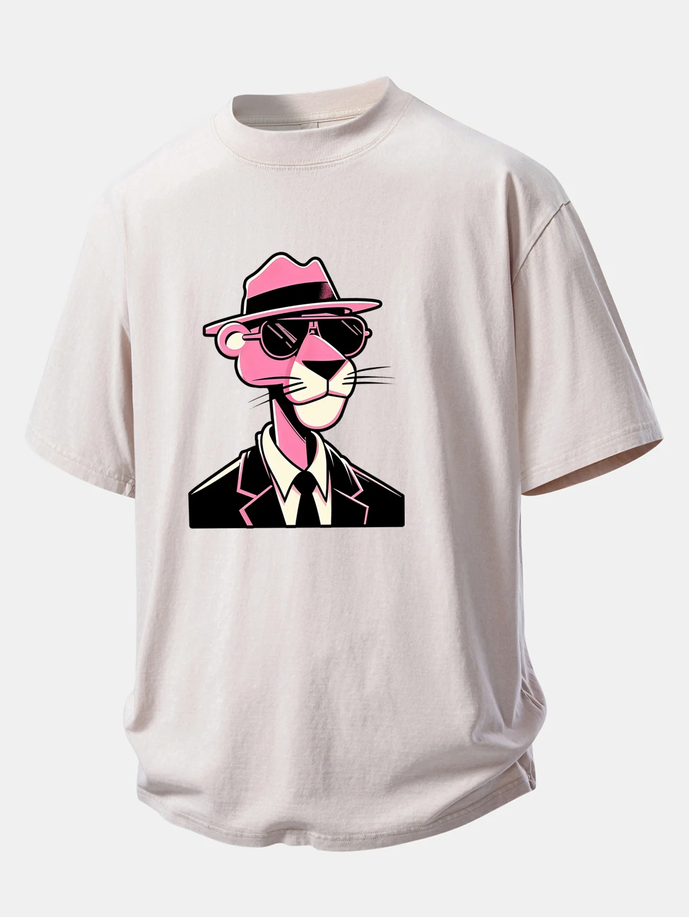 Pink Gentleman Panther Print Washed Distressed Drop Shoulder T-Shirt - Image 8
