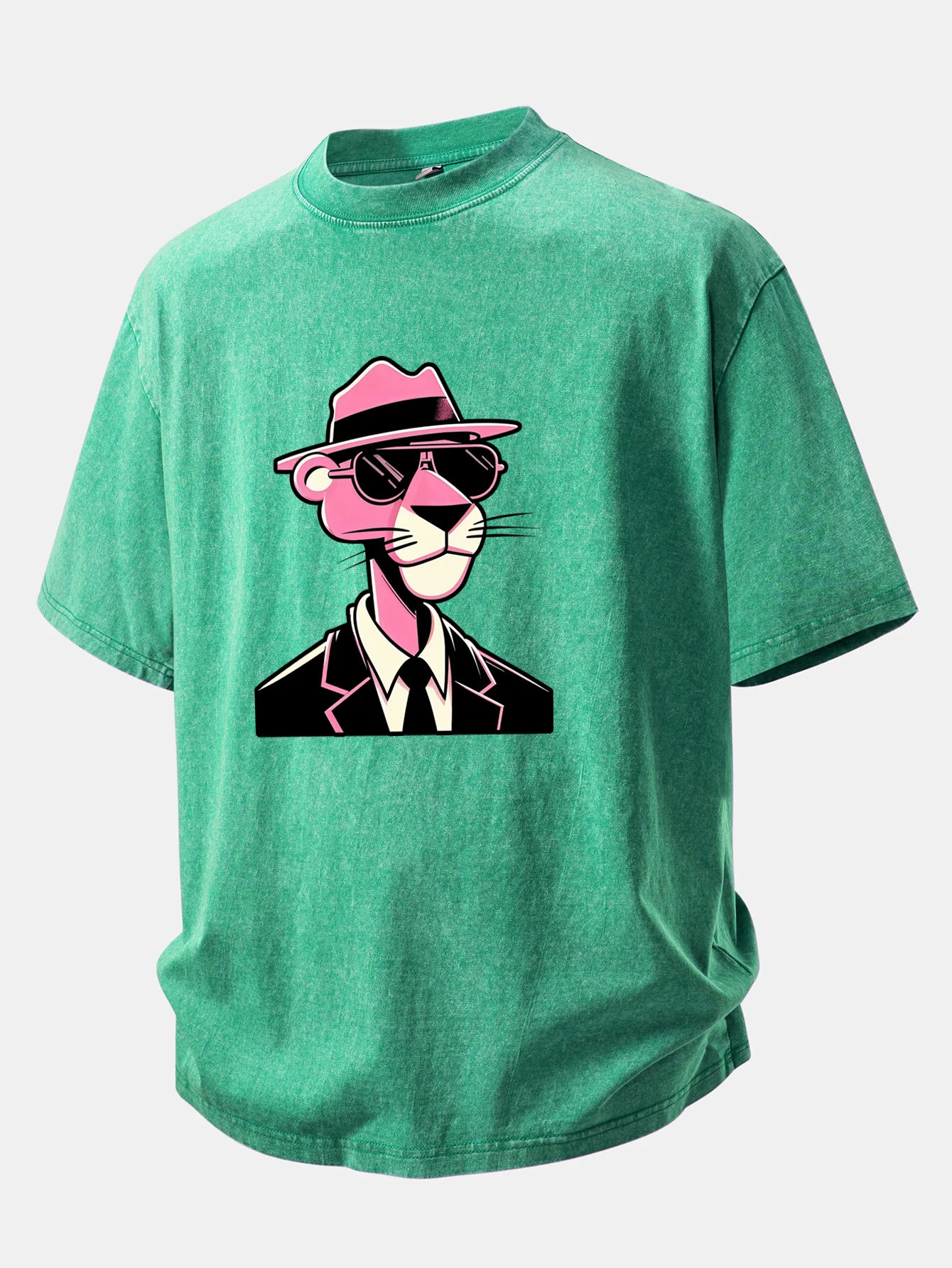 Pink Gentleman Panther Print Washed Distressed Drop Shoulder T-Shirt - Image 9