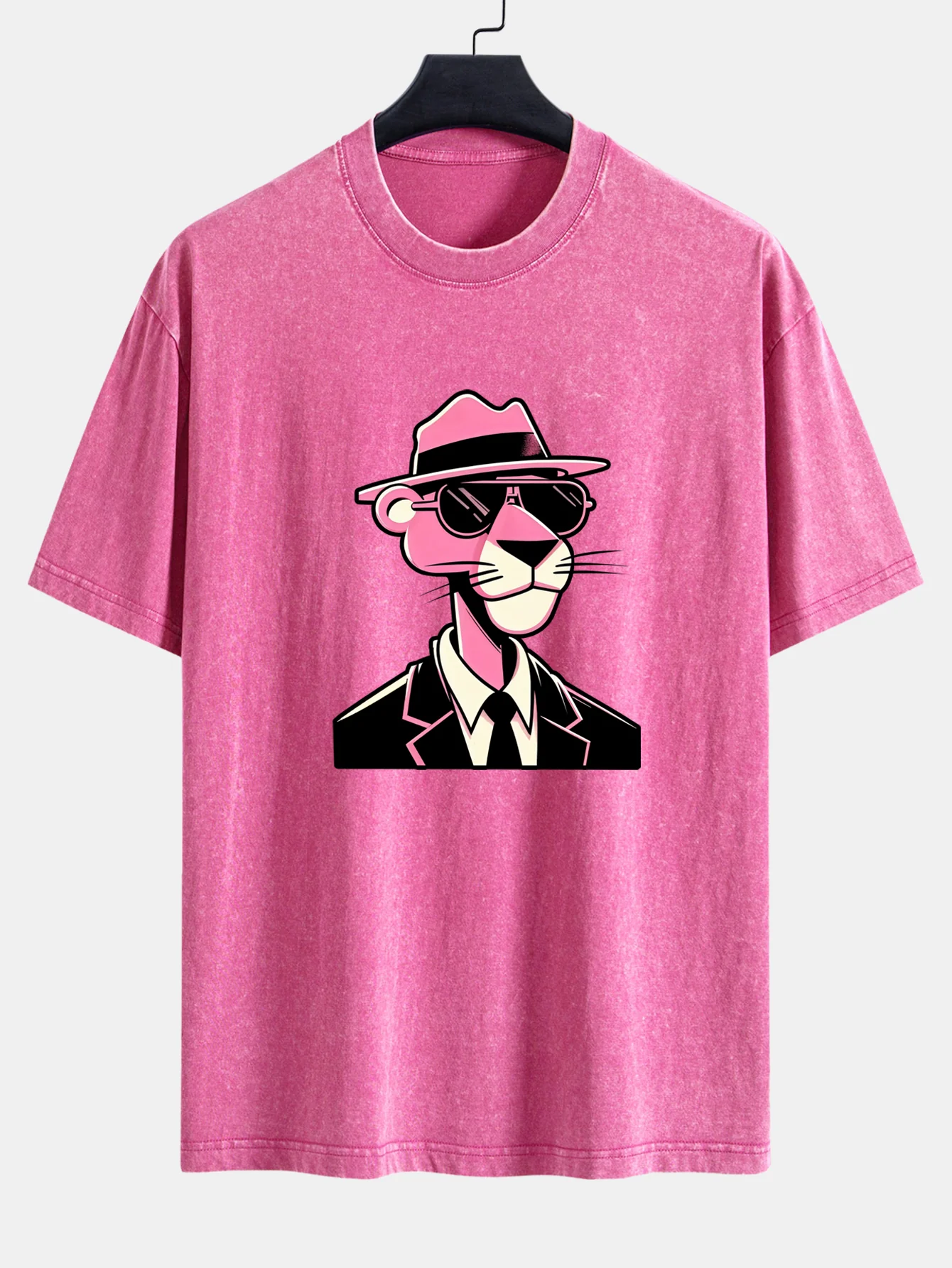 Pink Gentleman Panther Print Washed Distressed Drop Shoulder T-Shirt - Image 2