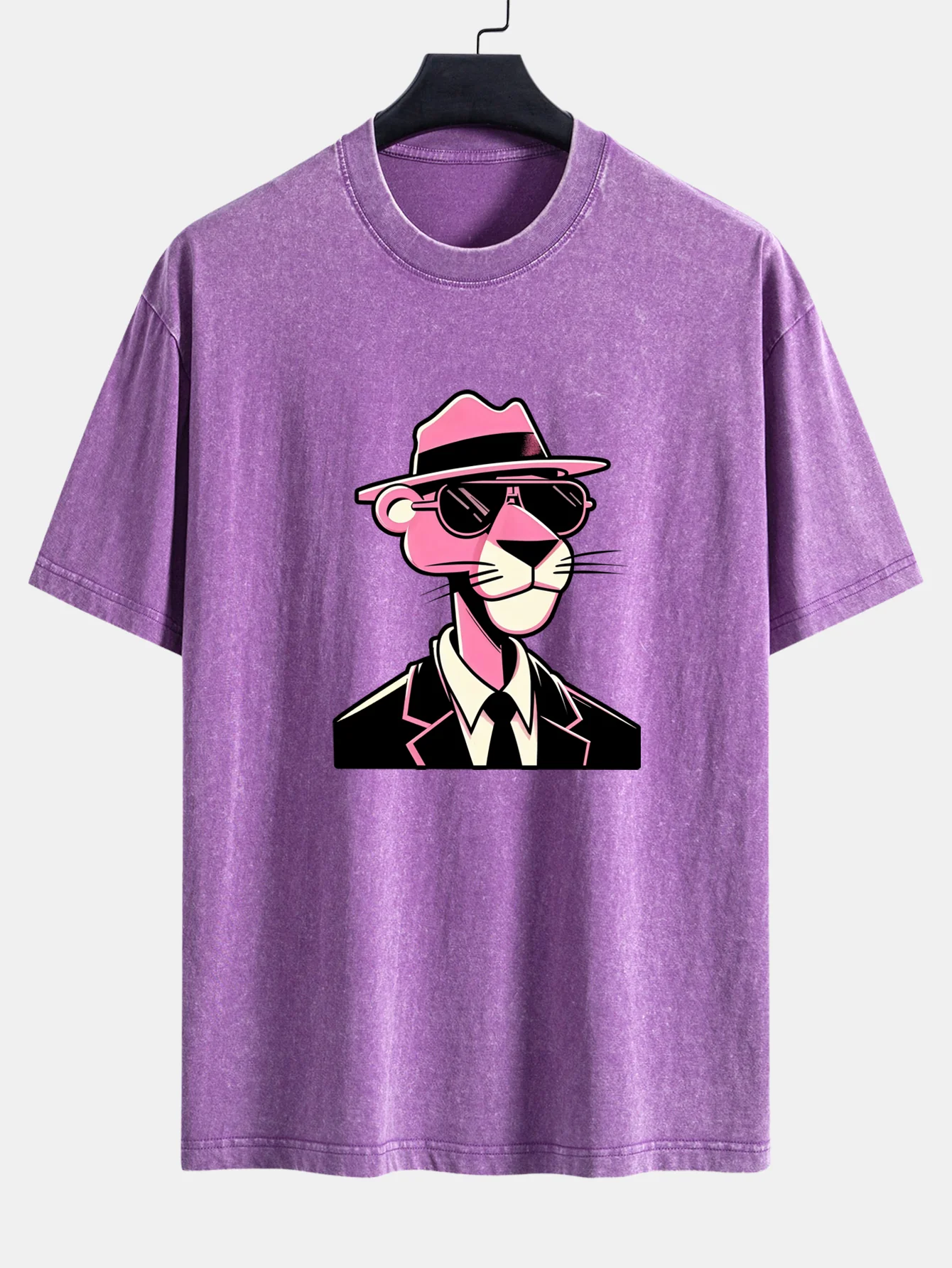 Pink Gentleman Panther Print Washed Distressed Drop Shoulder T-Shirt - Image 3