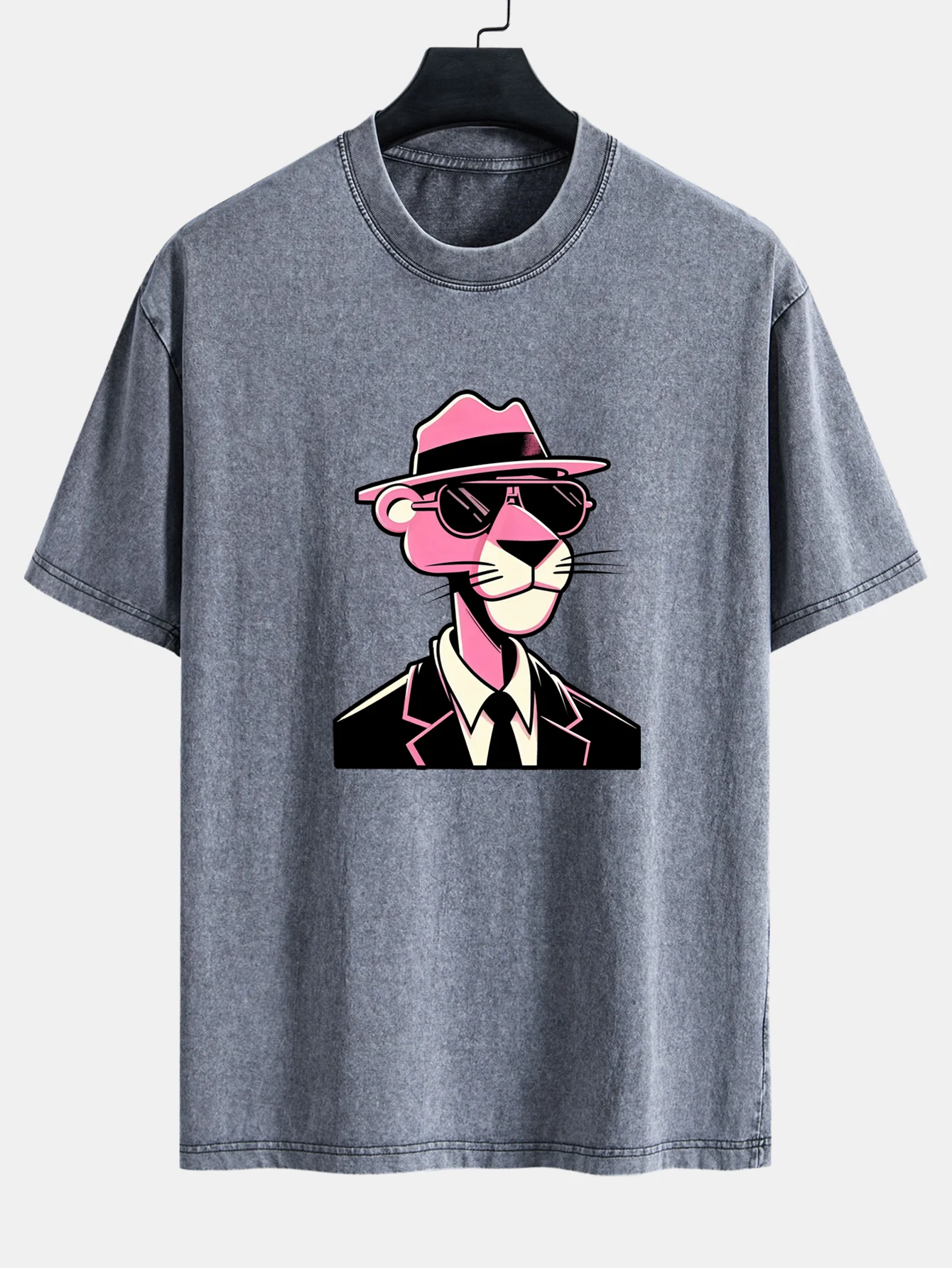 Pink Gentleman Panther Print Washed Distressed Drop Shoulder T-Shirt - Image 4