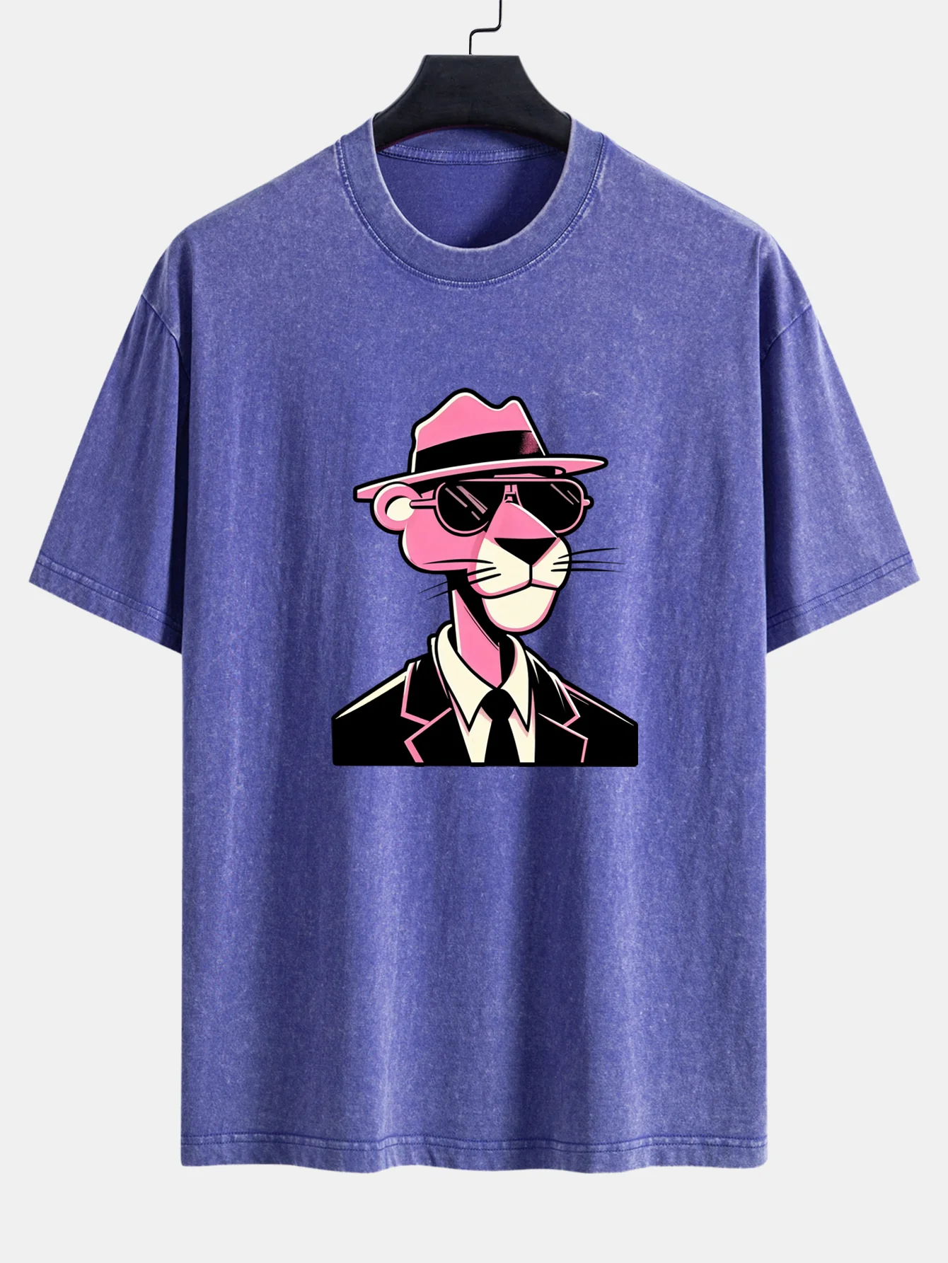 Pink Gentleman Panther Print Washed Distressed Drop Shoulder T-Shirt - Image 5