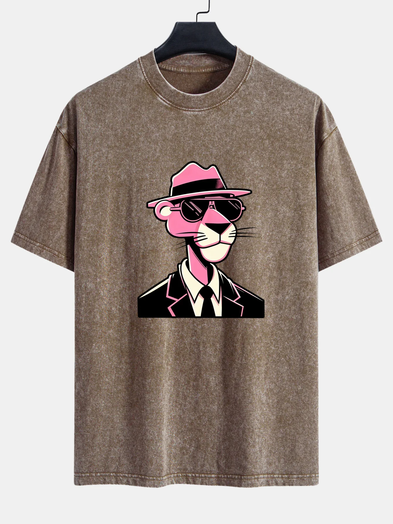 Pink Gentleman Panther Print Washed Distressed Drop Shoulder T-Shirt - Image 6
