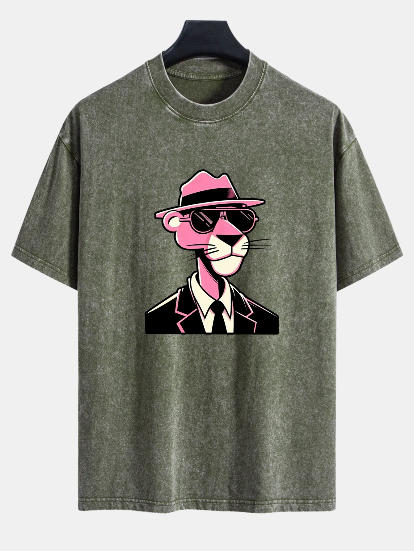 Pink Gentleman Panther Print Washed Distressed Drop Shoulder T-Shirt - Image 7