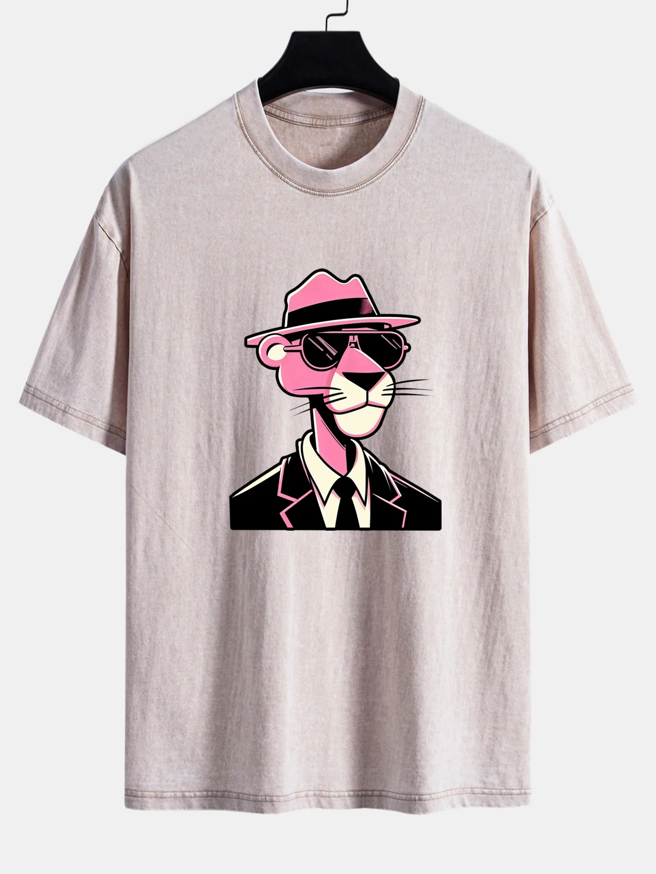 Pink Gentleman Panther Print Washed Distressed Drop Shoulder T-Shirt - Image 8