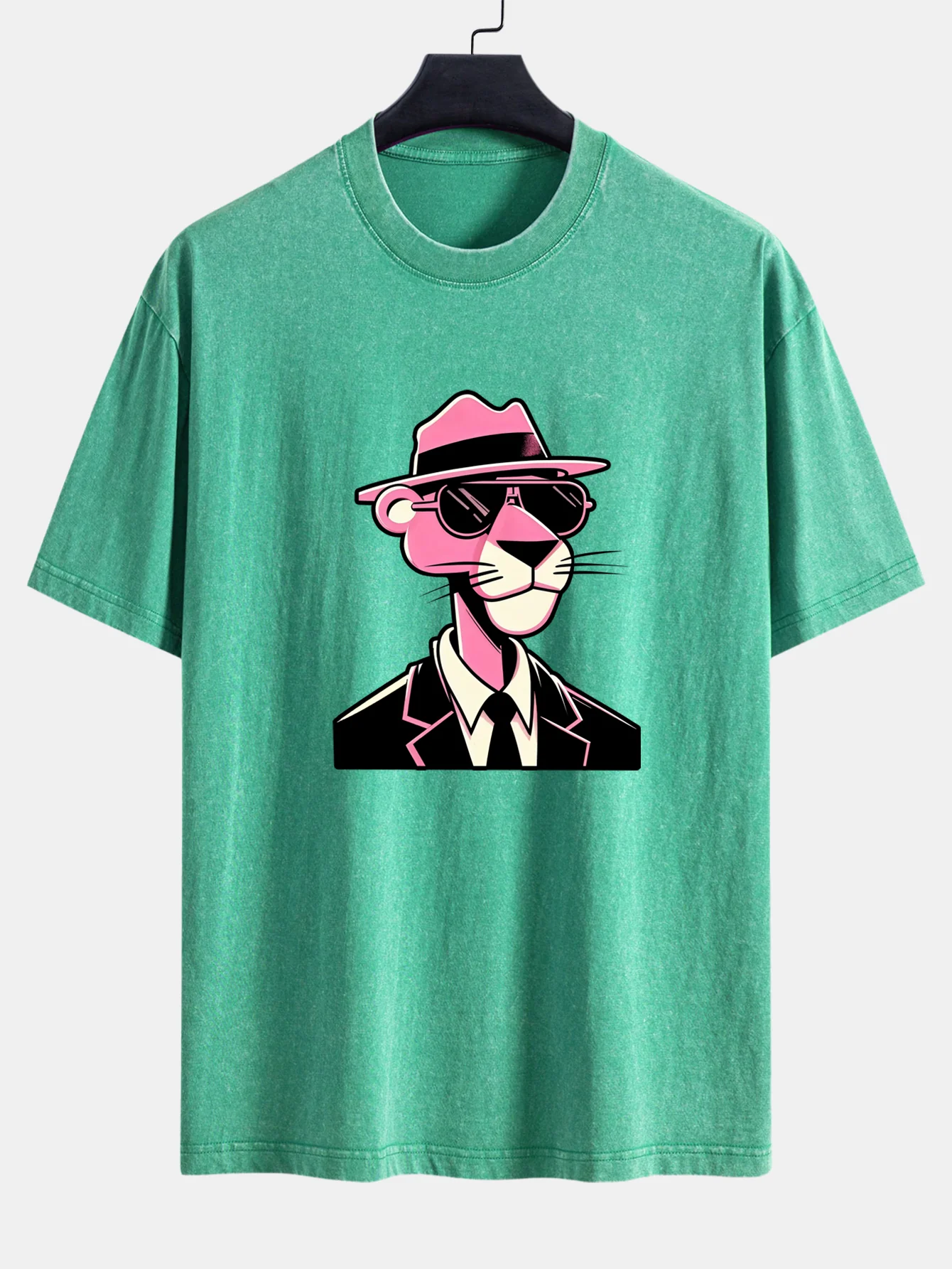 Pink Gentleman Panther Print Washed Distressed Drop Shoulder T-Shirt - Image 9