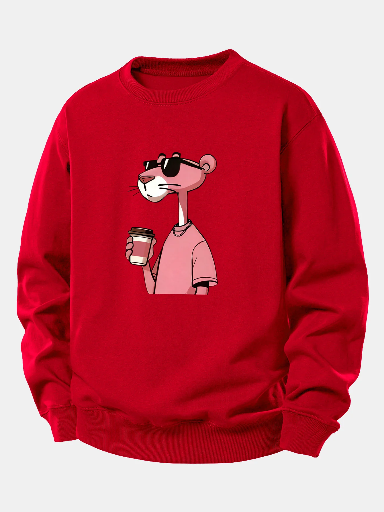 Pink Panther Drinking Coffee Print Relax Fit Sweatshirt - Image 10