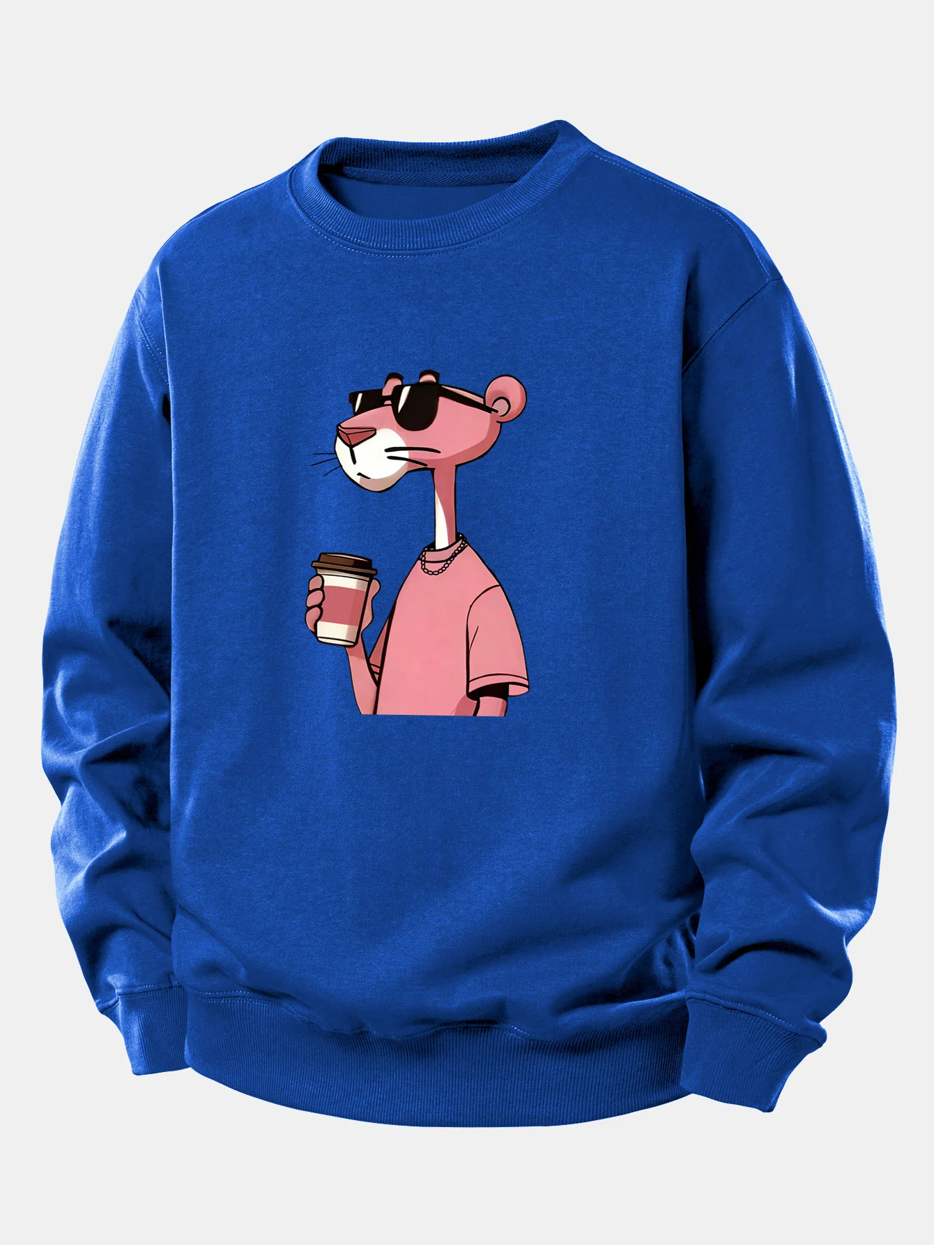 Pink Panther Drinking Coffee Print Relax Fit Sweatshirt - Image 11