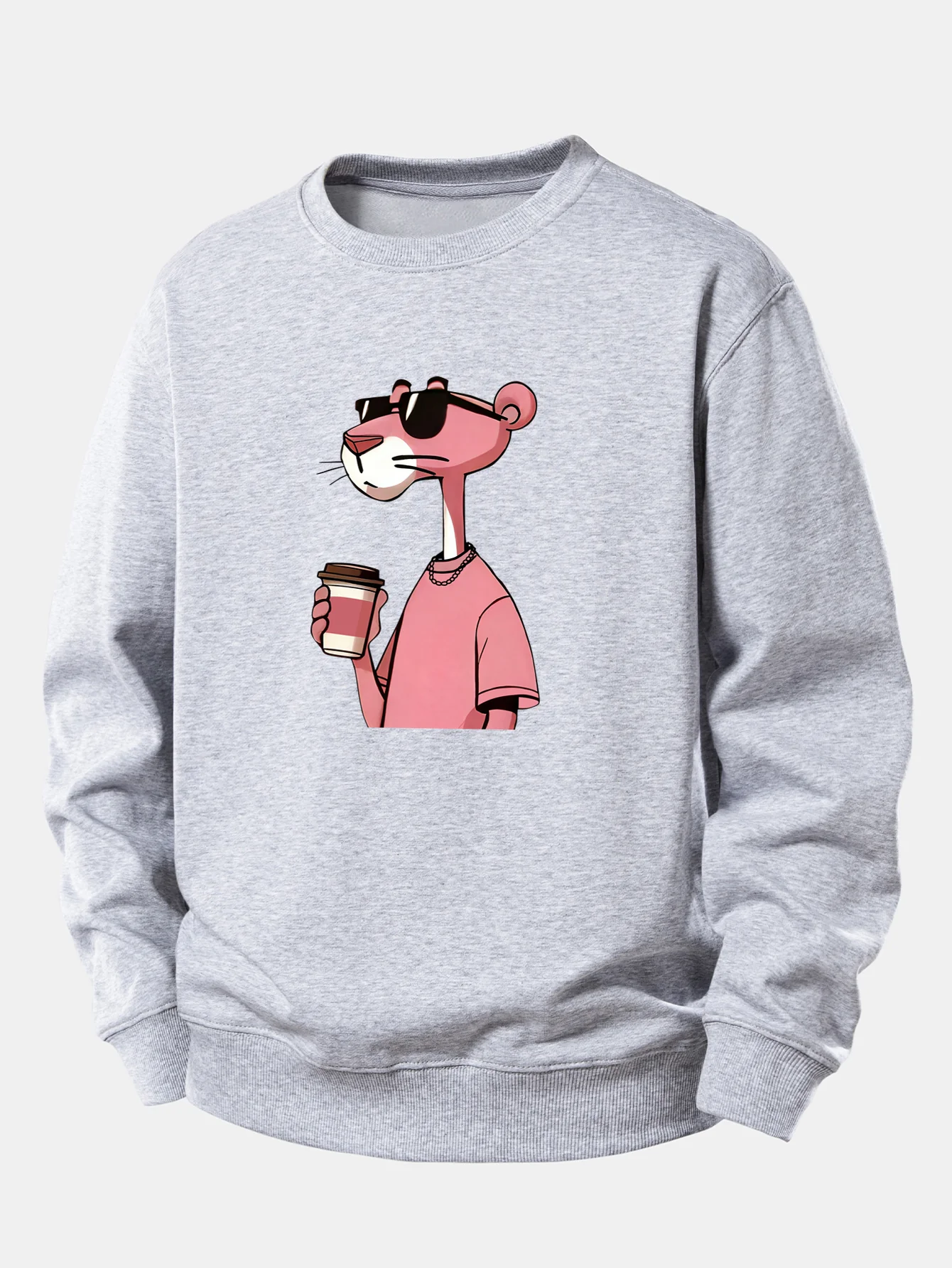 Pink Panther Drinking Coffee Print Relax Fit Sweatshirt - Image 5
