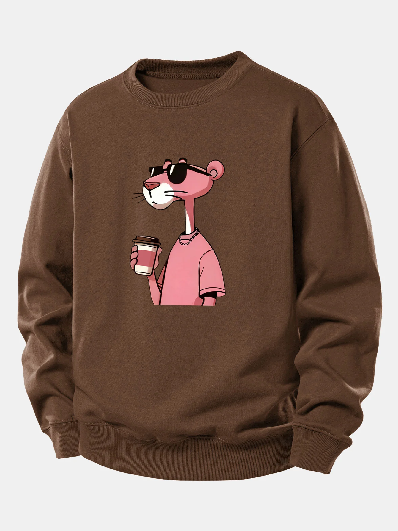 Pink Panther Drinking Coffee Print Relax Fit Sweatshirt - Image 8