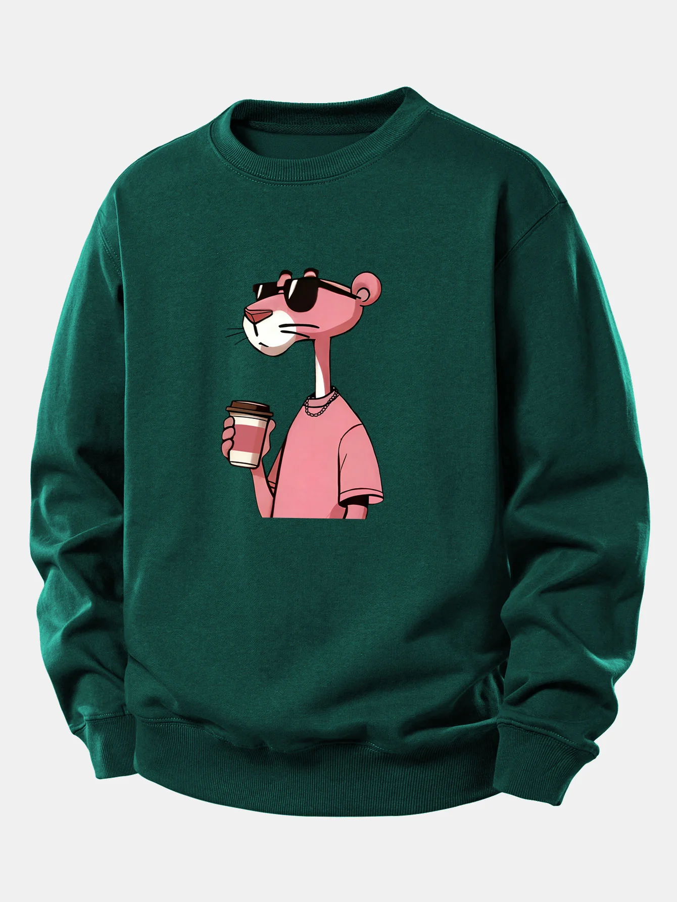 Pink Panther Drinking Coffee Print Relax Fit Sweatshirt - Image 9