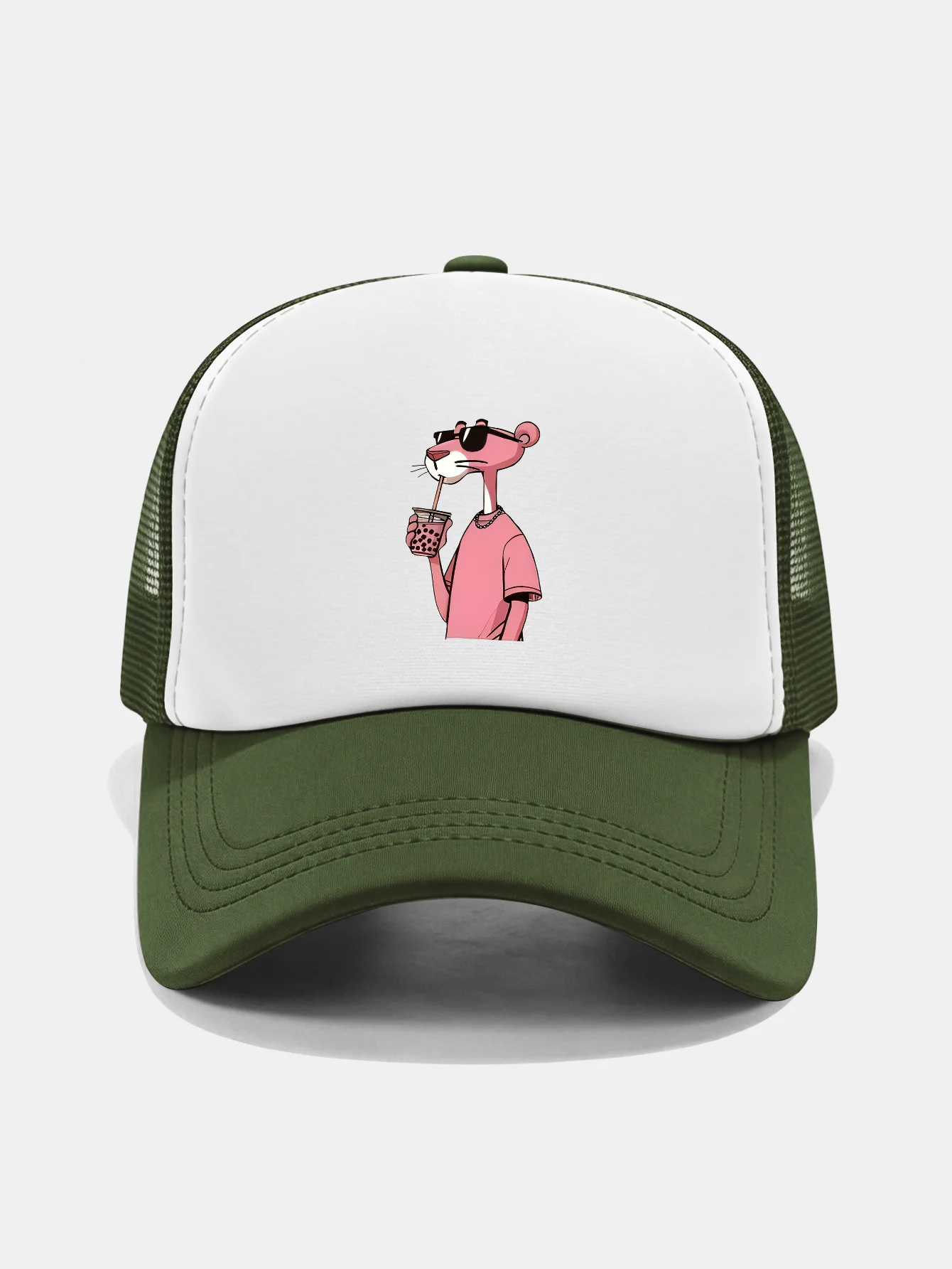 Pink Panther Print Contrast Mesh Baseball Cap - Image 11