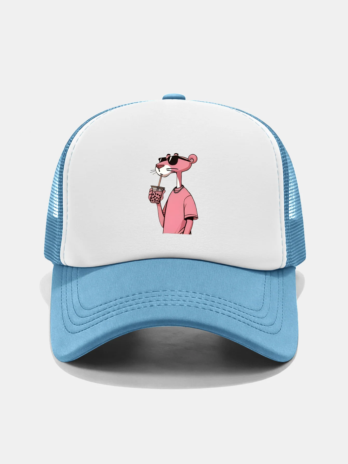 Pink Panther Print Contrast Mesh Baseball Cap - Image 15