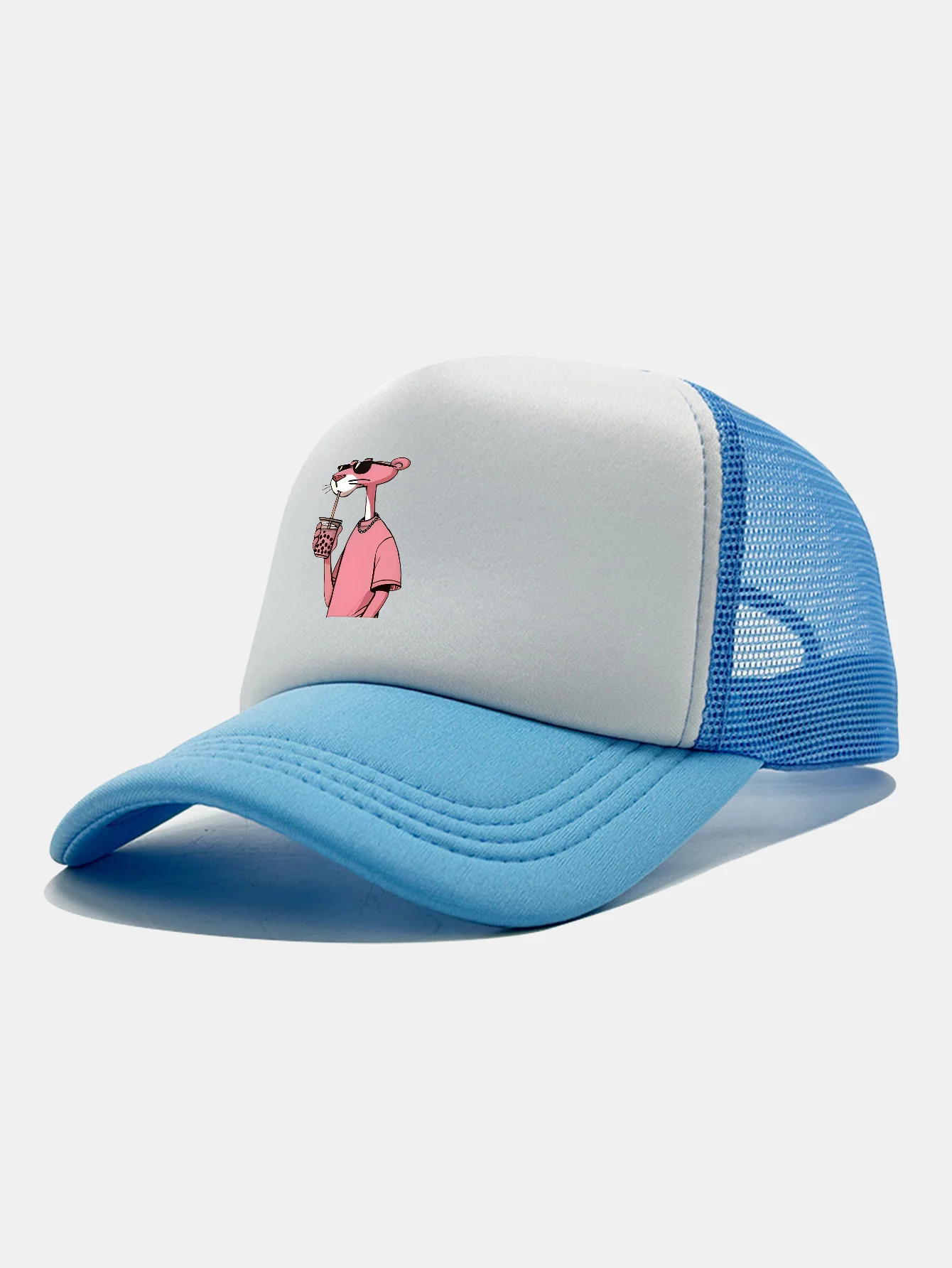 Pink Panther Print Contrast Mesh Baseball Cap - Image 16
