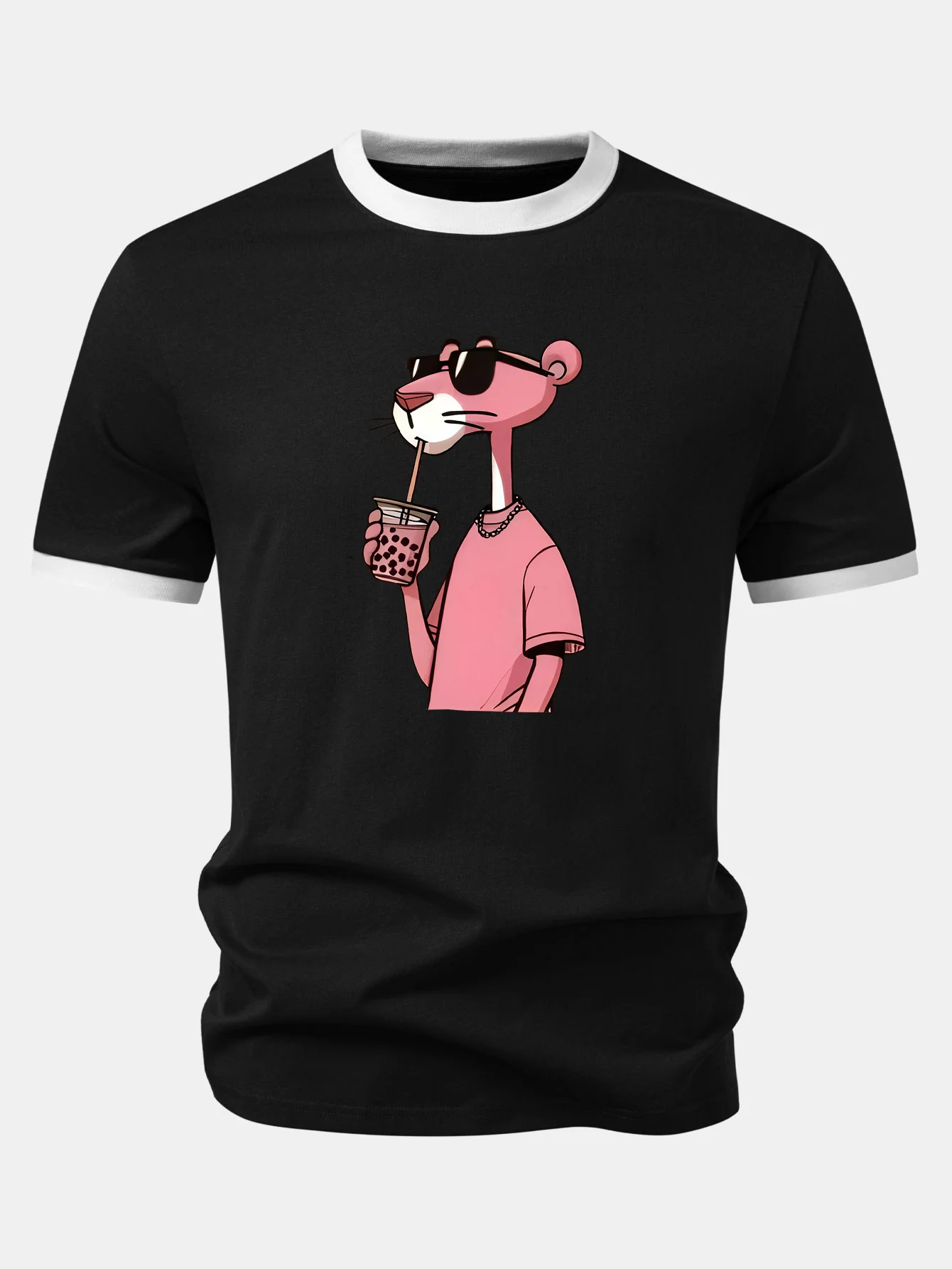 Pink Panther Print Contrast Ringer T-Shirt - Image 2