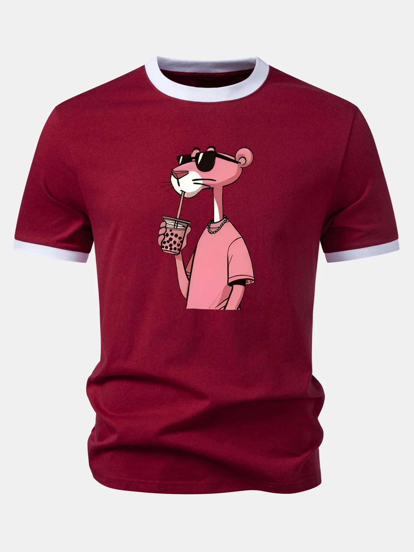 Pink Panther Print Contrast Ringer T-Shirt - Image 3