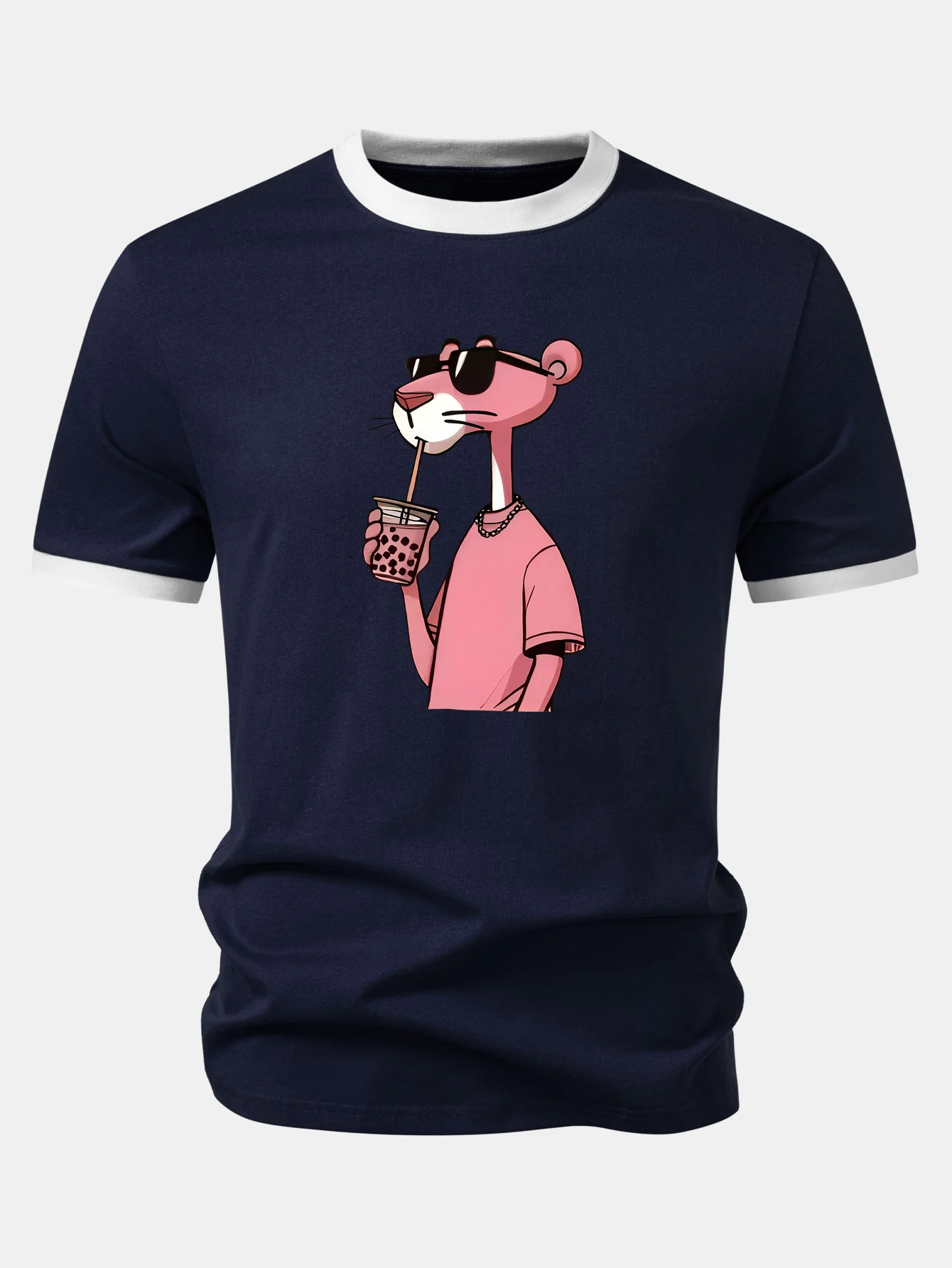Pink Panther Print Contrast Ringer T-Shirt - Image 4