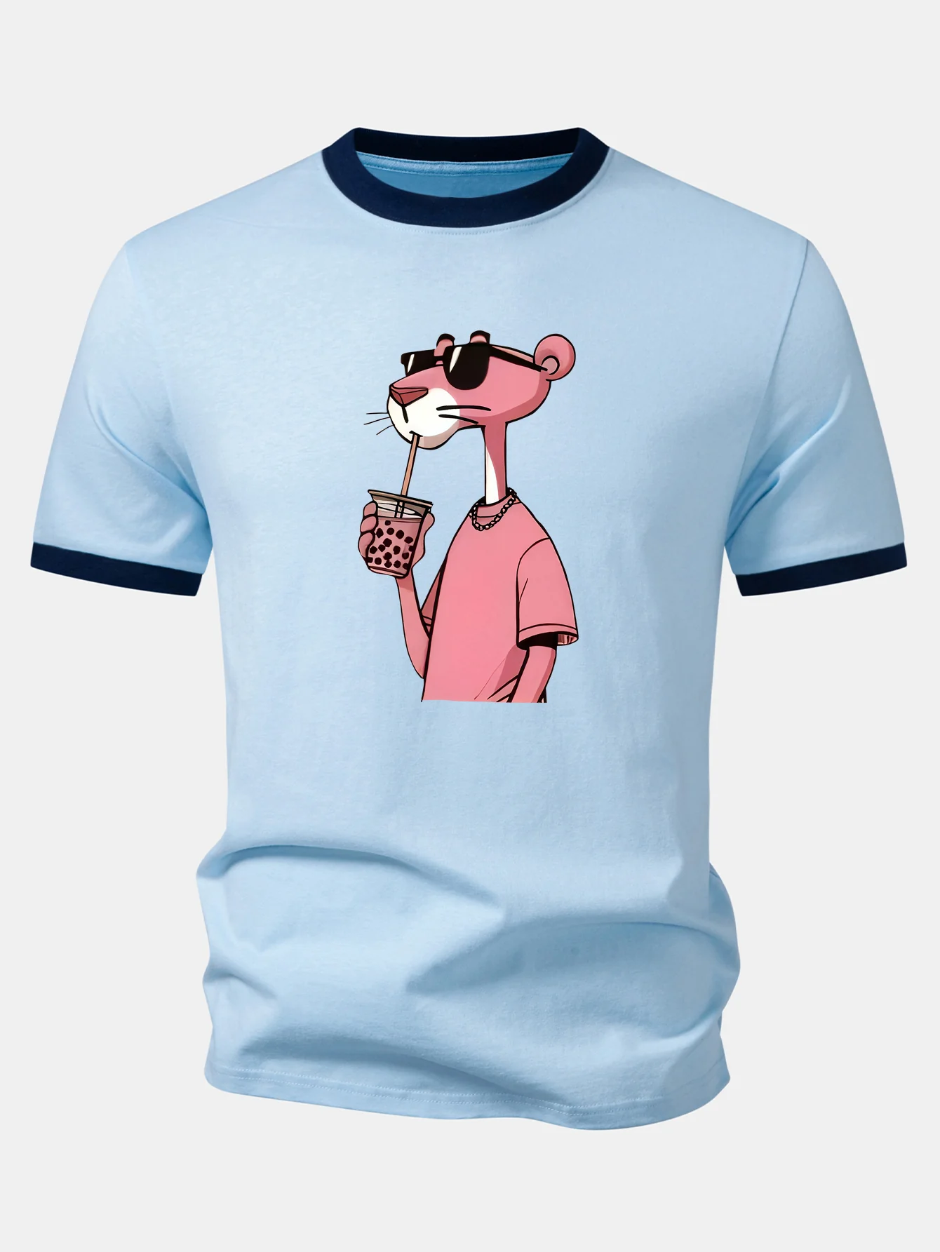 Pink Panther Print Contrast Ringer T-Shirt - Image 5
