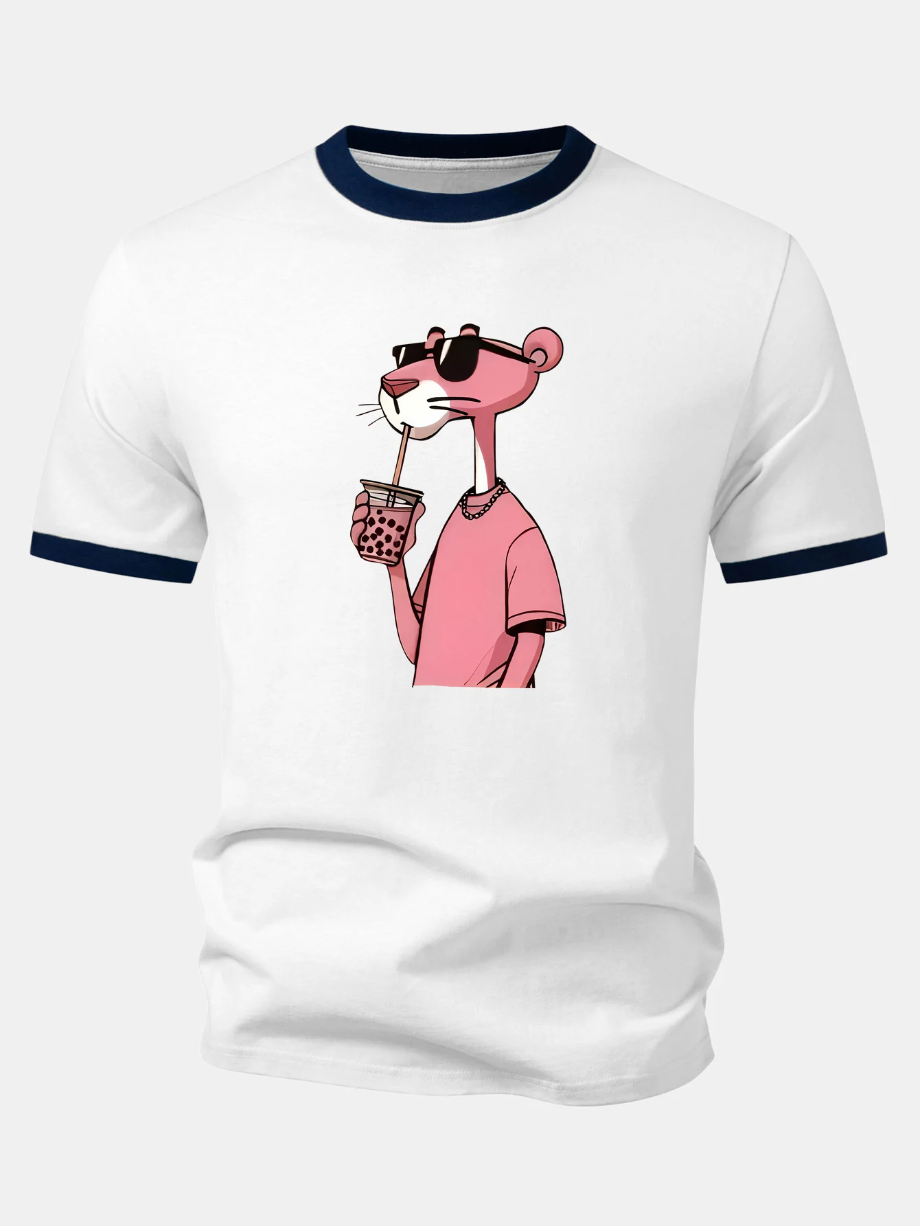 Pink Panther Print Contrast Ringer T-Shirt - Image 6