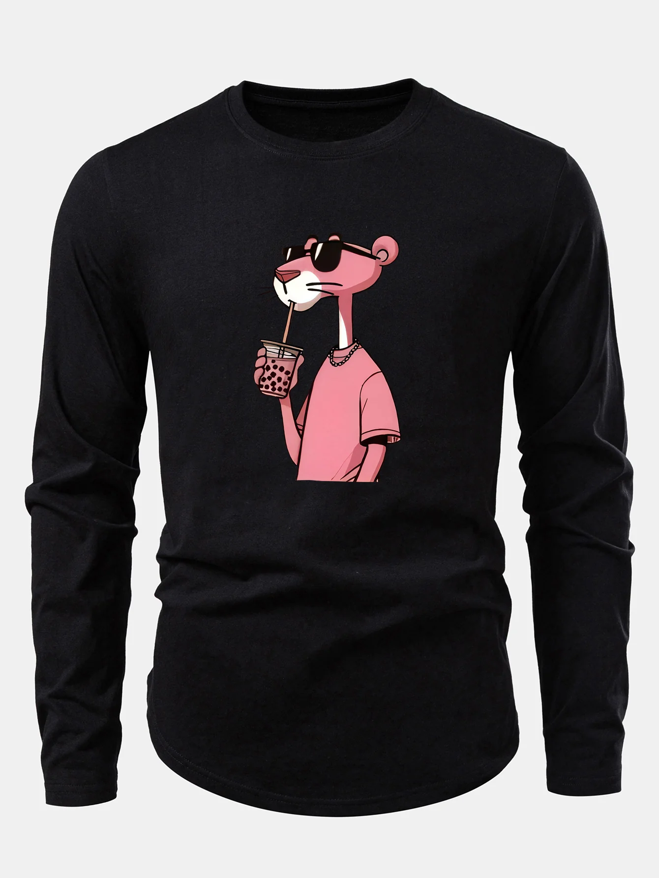 Pink Panther Print Cotton Arc Hem T-Shirt