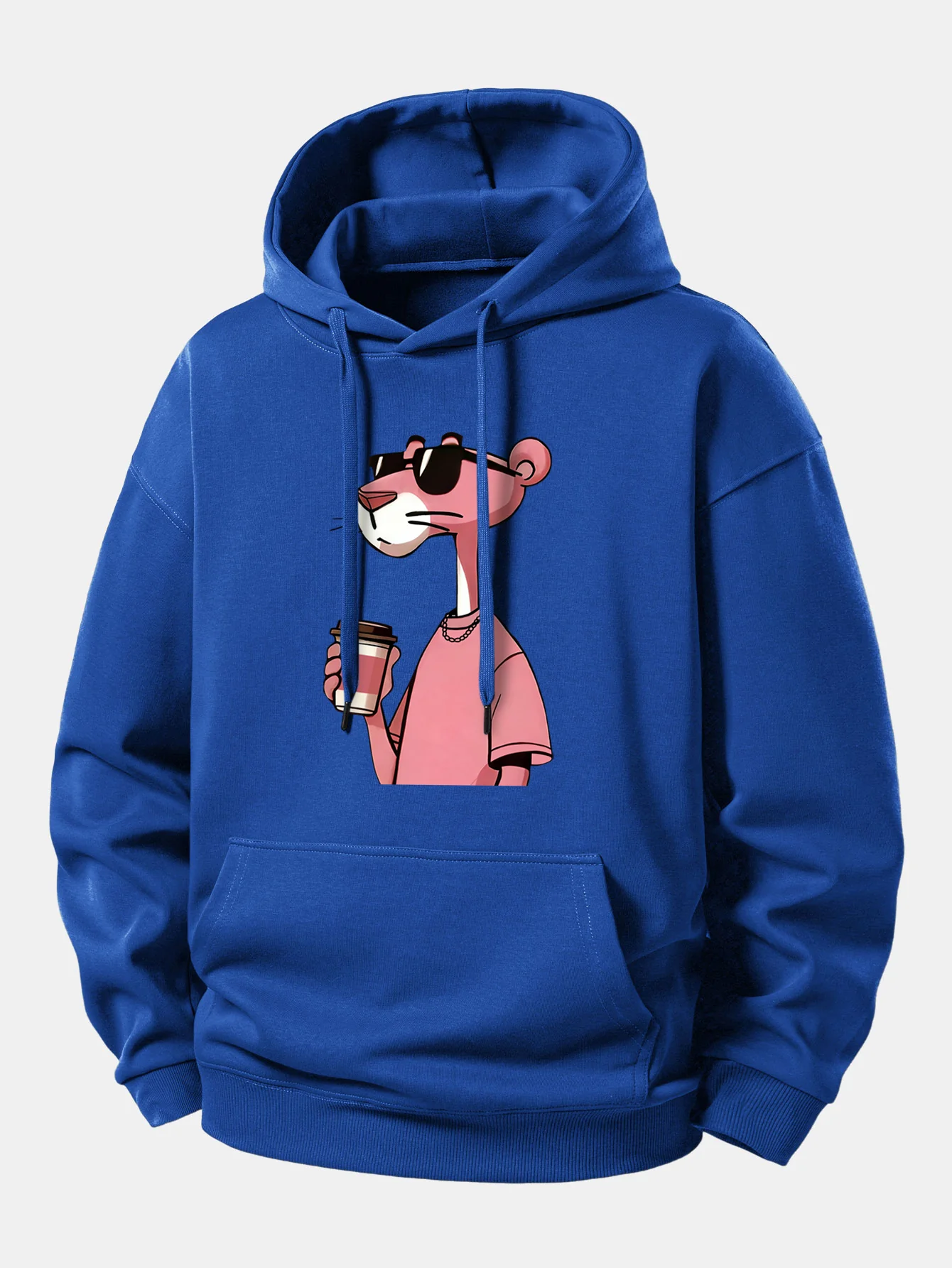 Pink Panther Drinking Coffee Print Relax Fit Hoodie - Image 10