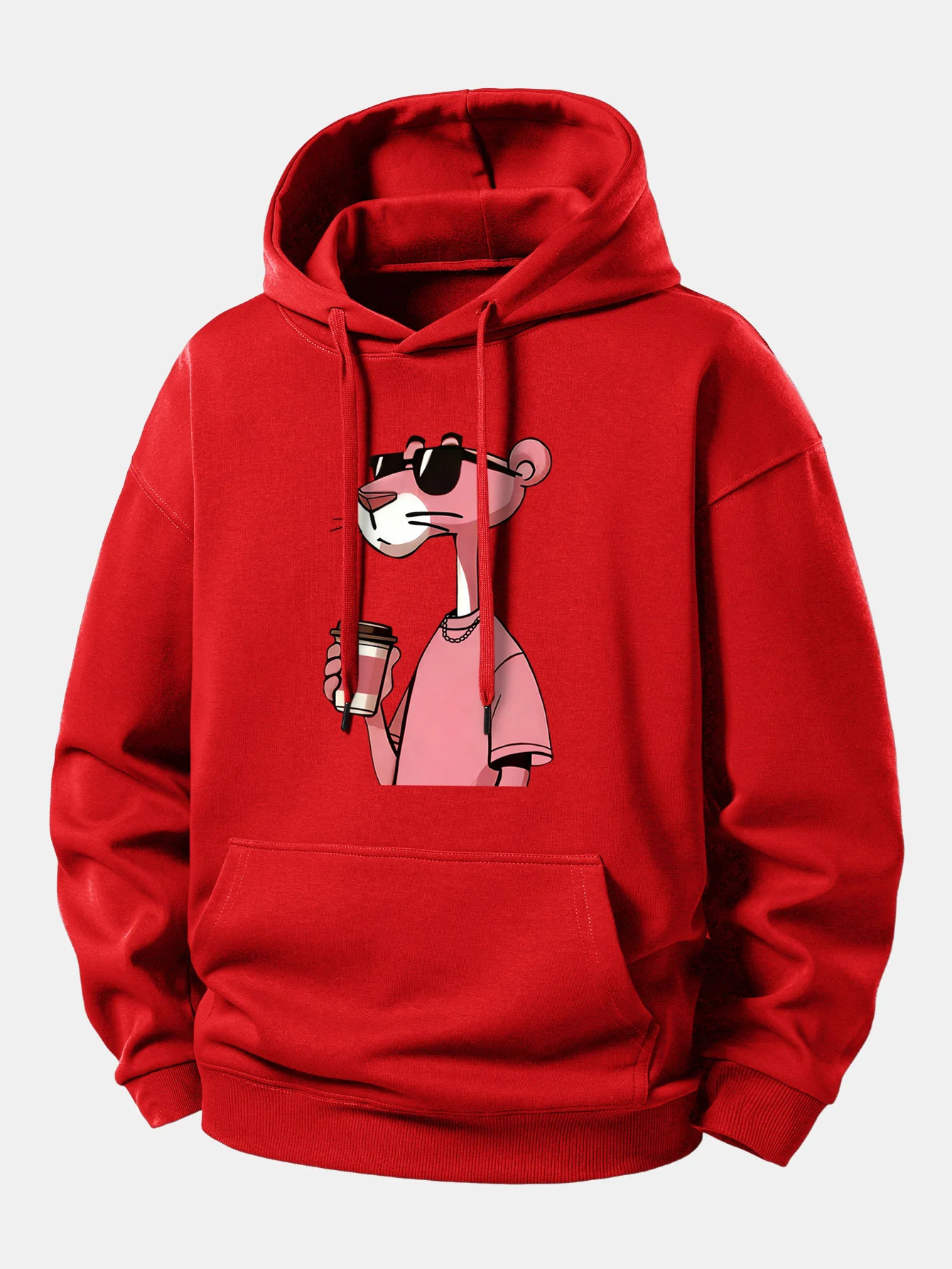 Pink Panther Drinking Coffee Print Relax Fit Hoodie - Image 11
