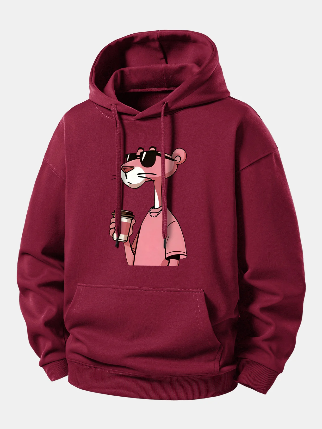 Pink Panther Drinking Coffee Print Relax Fit Hoodie - Image 6