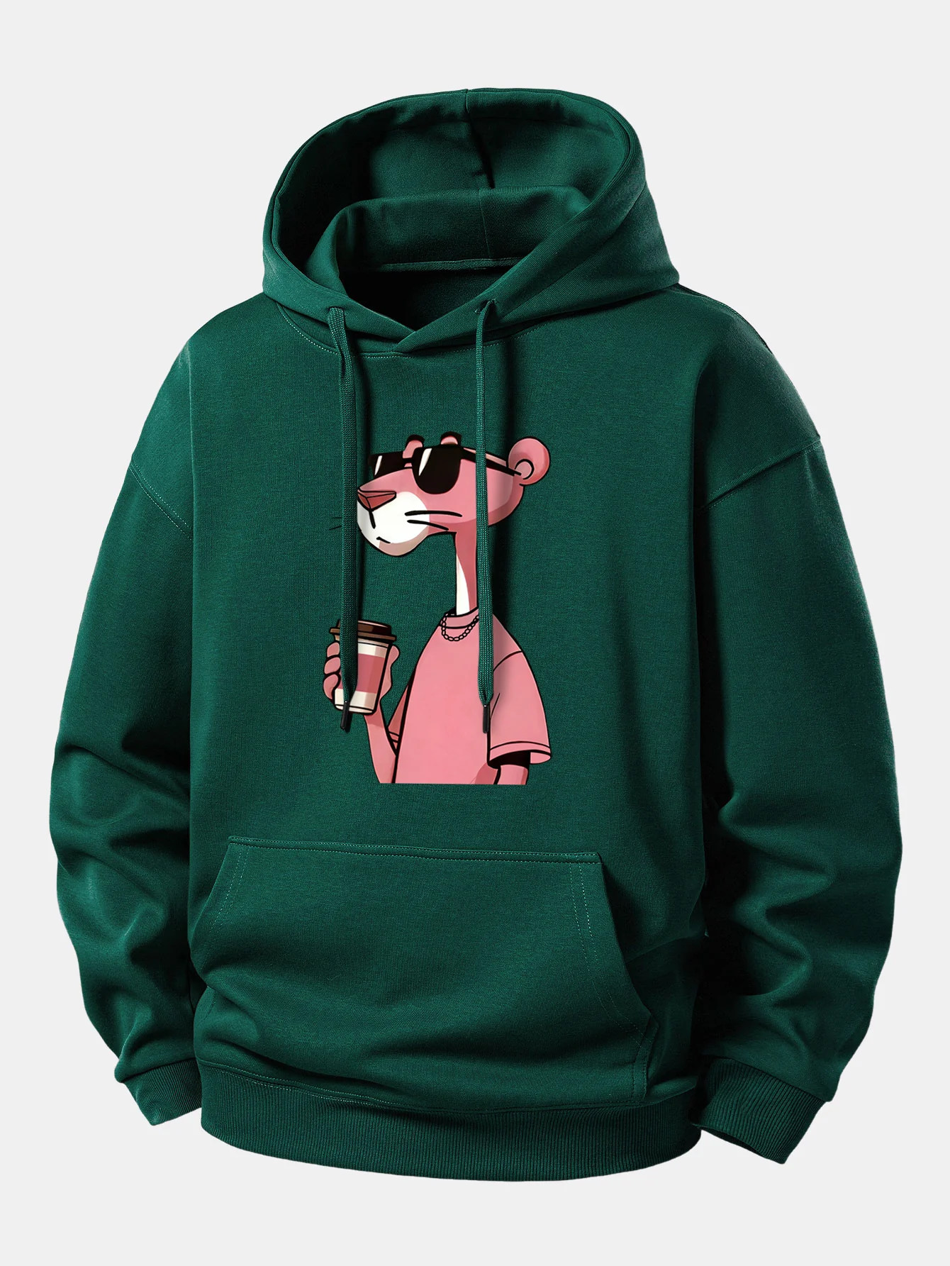 Pink Panther Drinking Coffee Print Relax Fit Hoodie - Image 7