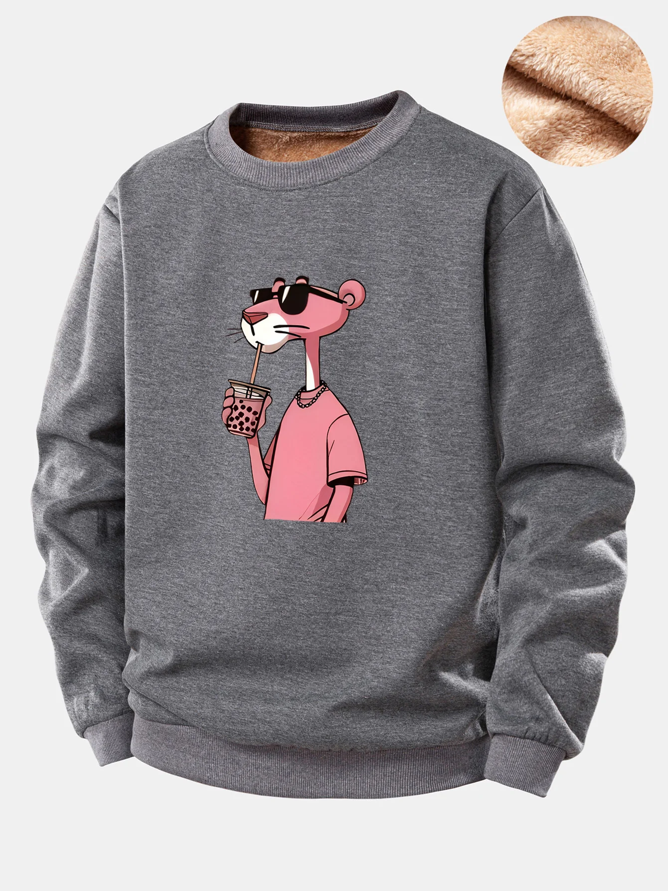 Pink Panther Print Teddy Fleece Lined Sweatshirt - Image 2