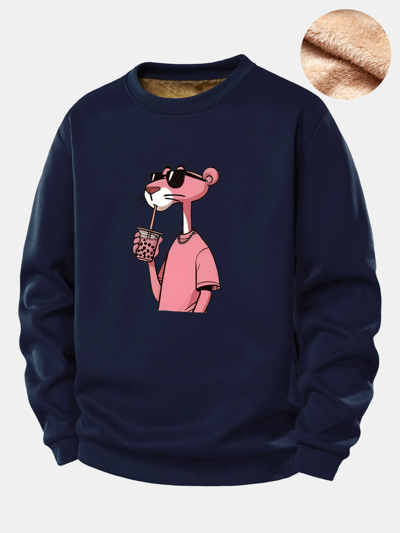 Pink Panther Print Teddy Fleece Lined Sweatshirt - Image 3