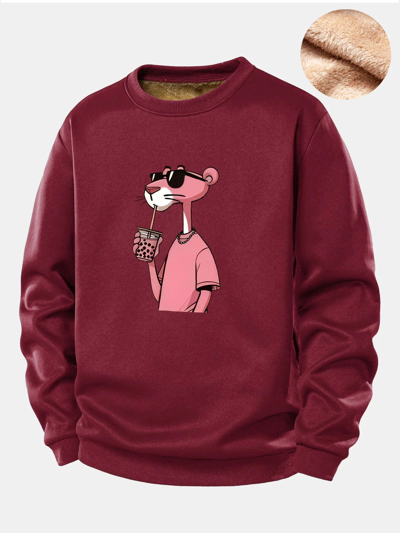 Pink Panther Print Teddy Fleece Lined Sweatshirt - Image 4