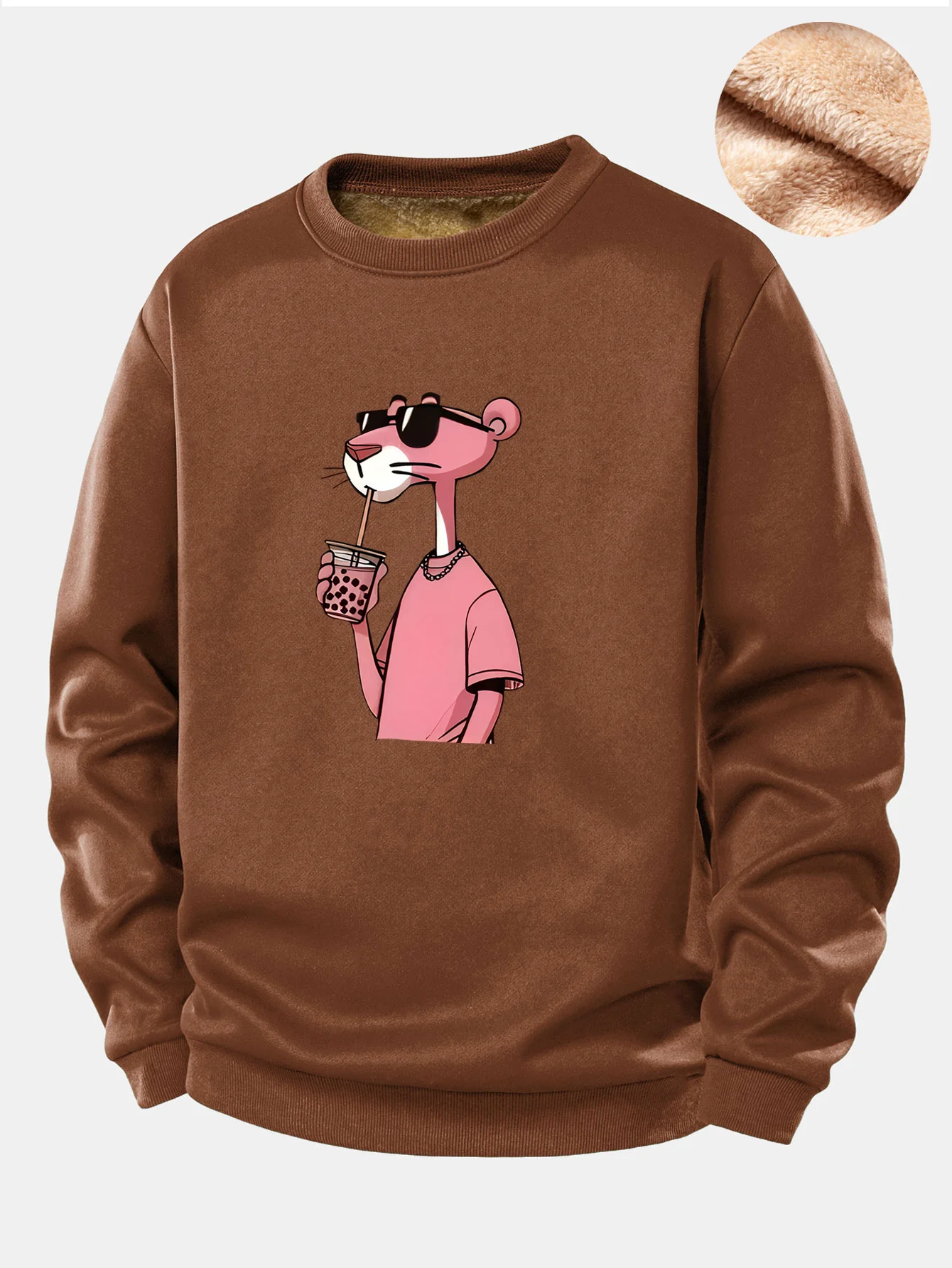 Pink Panther Print Teddy Fleece Lined Sweatshirt - Image 5